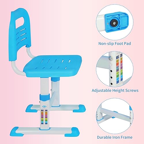 Miniatura 7 de Juego de escritorio y silla ajustable para estudiantes, escritorio escolar para niños de 3 a 15 años con escritorio inclinable de dibujoluz LED,