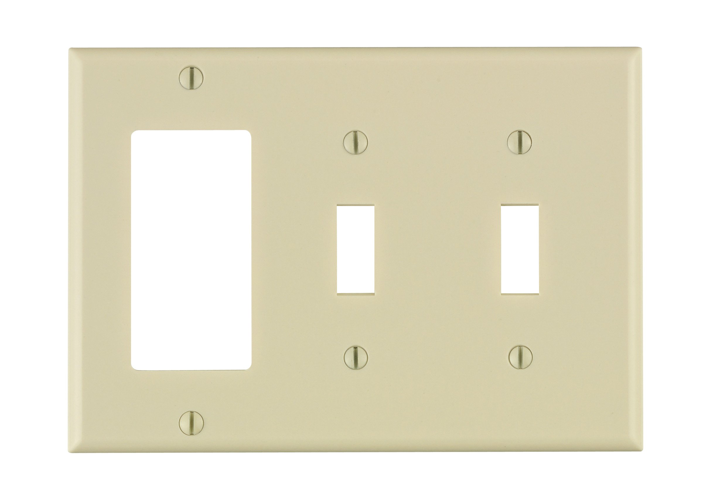 3-Gang 2-Toggle 1-Decora/GFCI Device Combination Wallplate, Standard Size, Thermoset, Device Mount, 80421-T, Light Almond