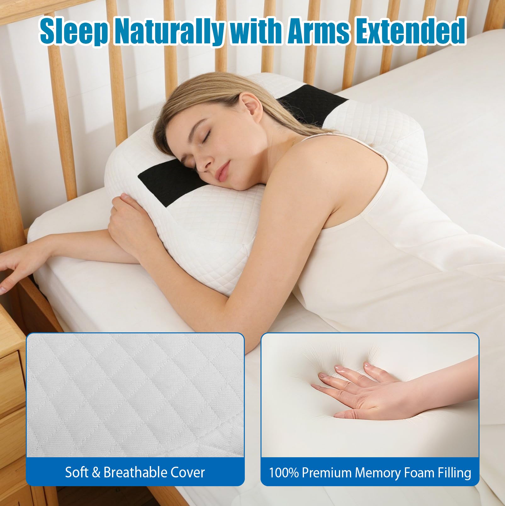Seitenschläferkissen mit 3 Armöffnungen, Memory Foam Kissen ergonomisch | Für Seiten-, Rücken- und Bauchschläfer, mit Nacken- und Schulterstütze, atmungsaktivem Bezug, abnehmbar und waschbar
