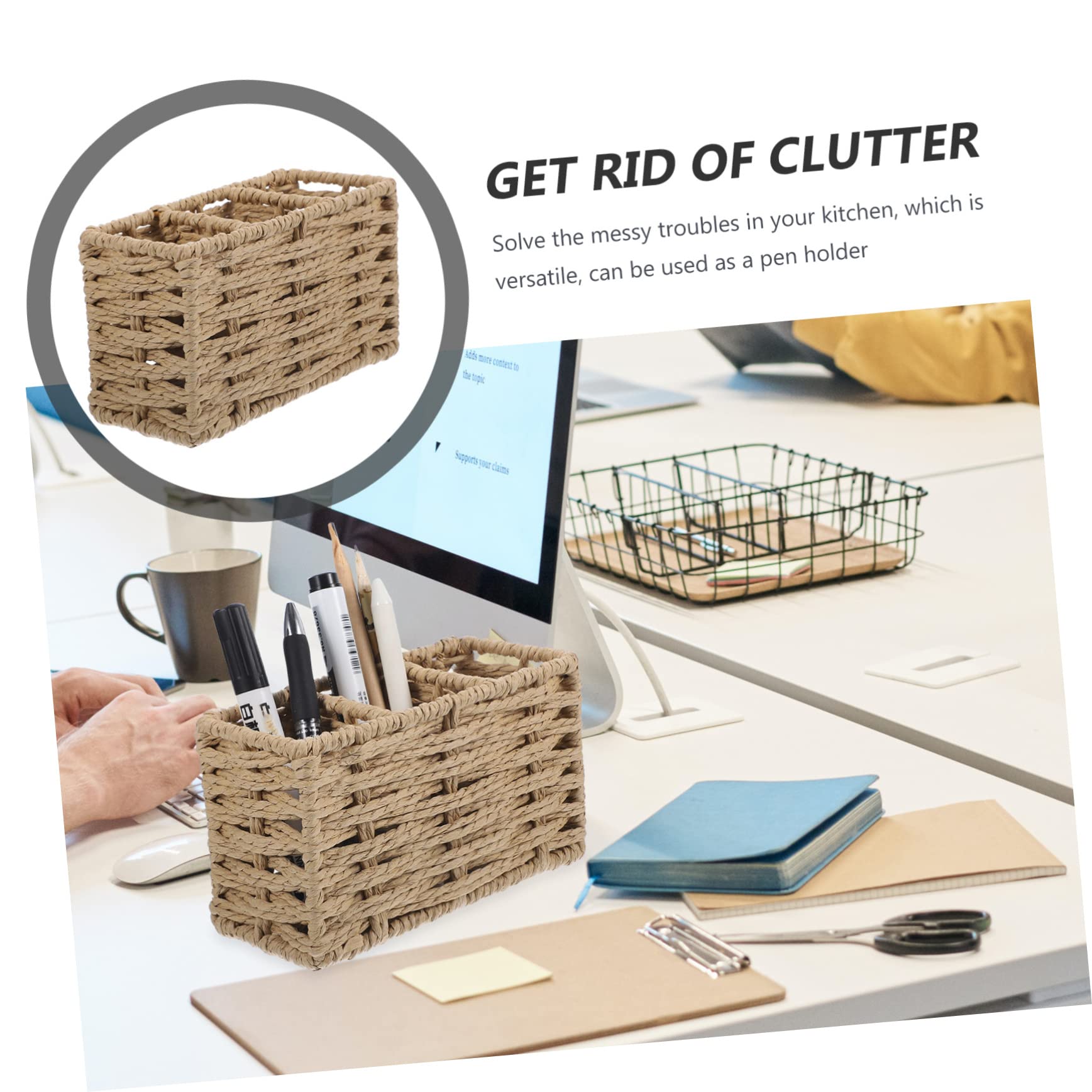 HEMOTON Cesta De Almacenamiento Para Utensilios De Cocina De Papel Trenzado Organizador Compacto Para Cubiertos Y Utensilios Para Encimeras Y Fiestas Color Beige