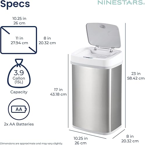 Miniatura 6 de Ninestars NPT-15-1WH - Papelera de plástico ABS (3,1 galones, 12 litros, sensor de movimiento, para eliminar pañales, color blanco