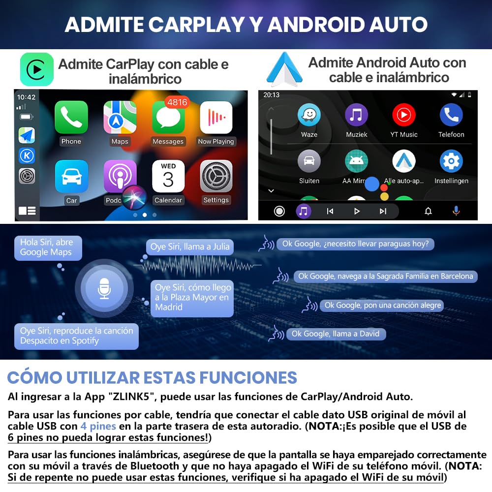 Junsun Android 13 Radio Coche 1 DIN, 10" Pantalla Táctil Giratoria con CarPlay, GPS, Bluetooth/29UI con Botón Deslizante