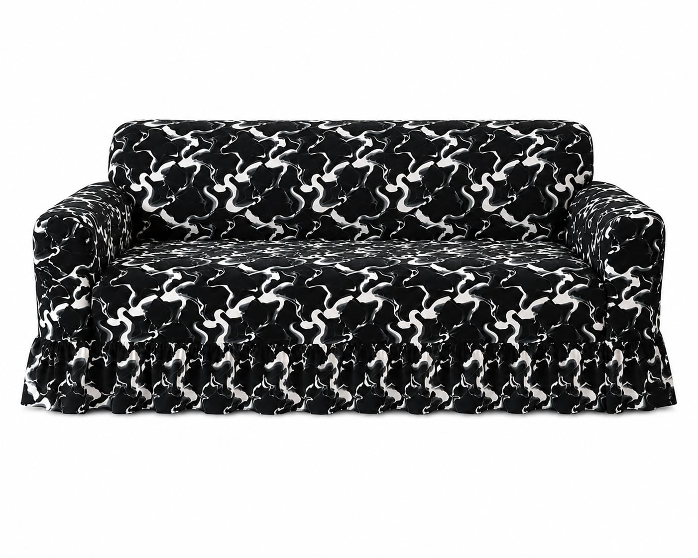 3 Seater Frill Stretch Sofa Cover | Black & White Abstract | 1 Seater, Stretchable Fit, Sofa Protector-image-18