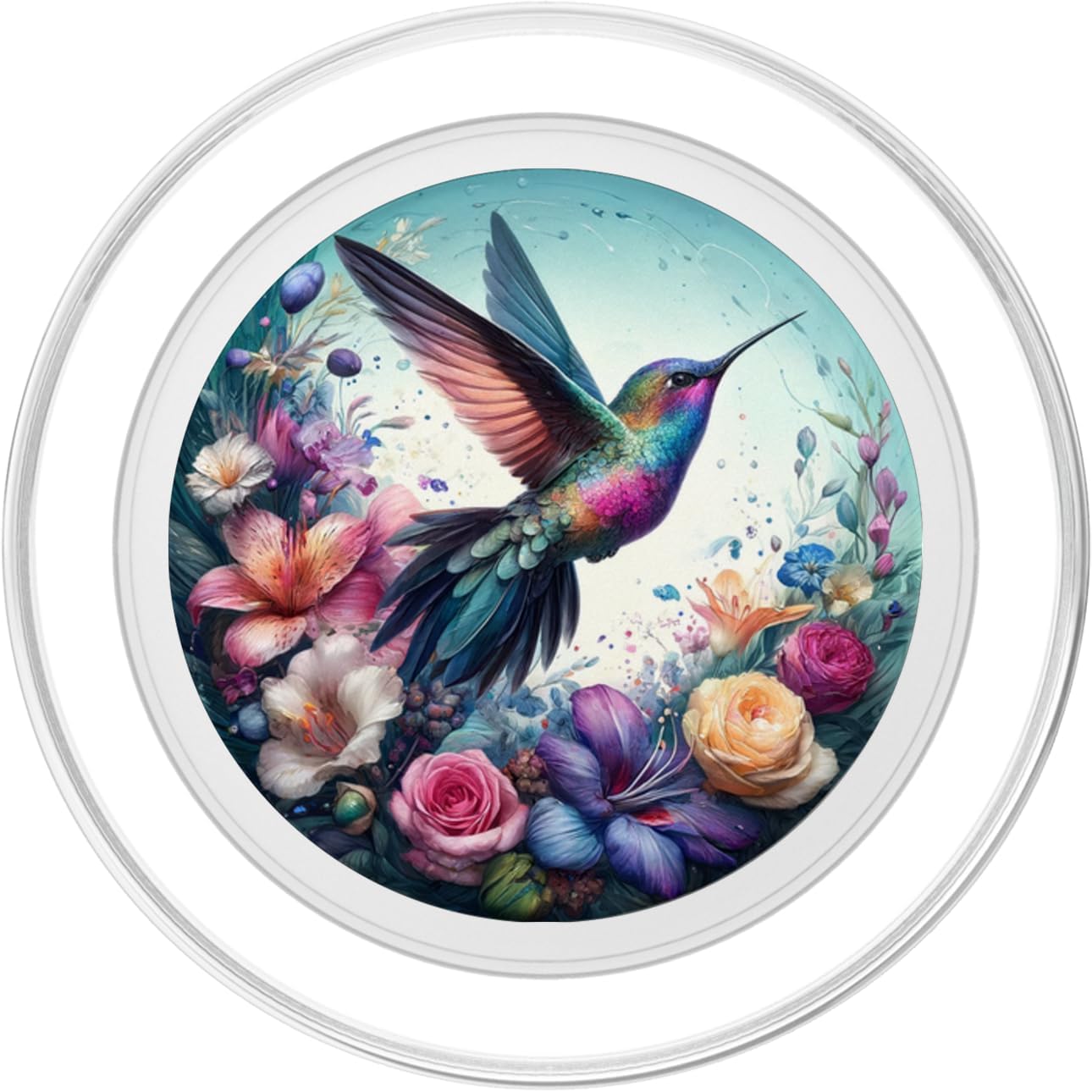 Aesthetic Floral Flowers Hummingbird Illustration Art PopSockets PopGrip for MagSafe