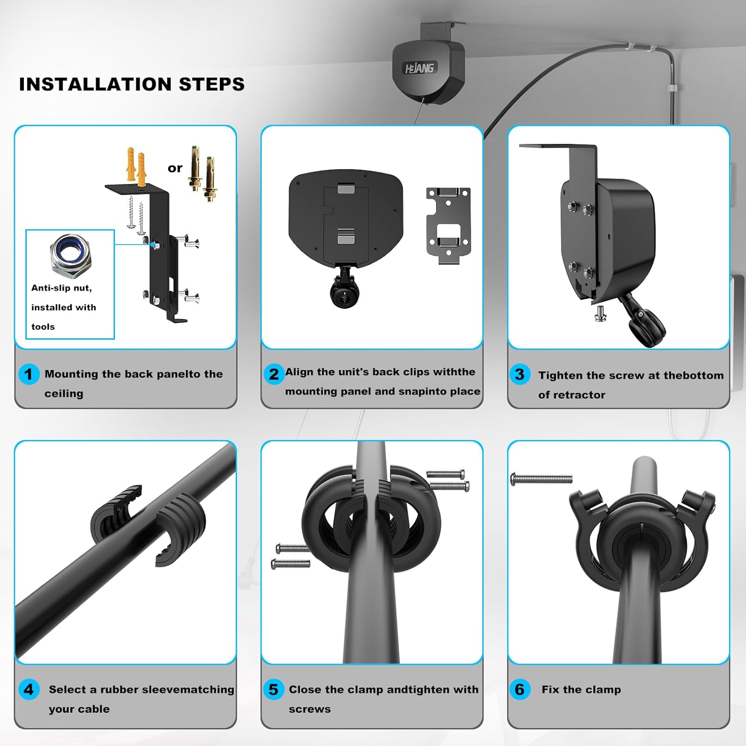 EV Charger Cable Retractor Ceiling Mount, 11.5ft Self-Locking Retractable Cord Reel for EV Charging Cables, Automatic Cable Organizer Compatible with Most Electric Vehicles