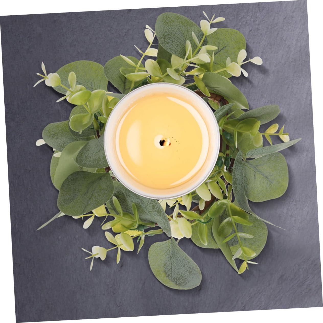 PRETYZOOM 6 Stück Künstliche Eukalyptus Blättergirlanden Kerzenringe aus Kunststoff mit Realistischem Design und Leichtem Gewicht für Indoor und Outdoor Tischdekoration