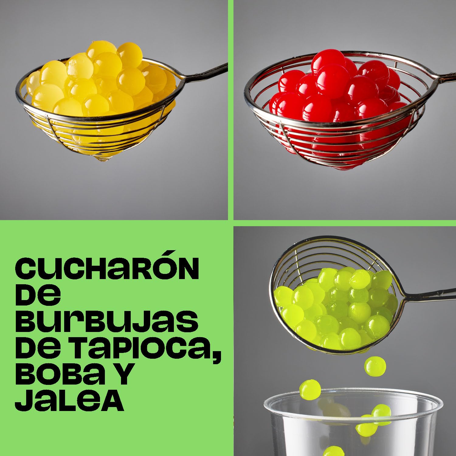 Bubble Mania Cucharón para té de burbujas de acero inoxidable para tapioca boba y gelatina de coco