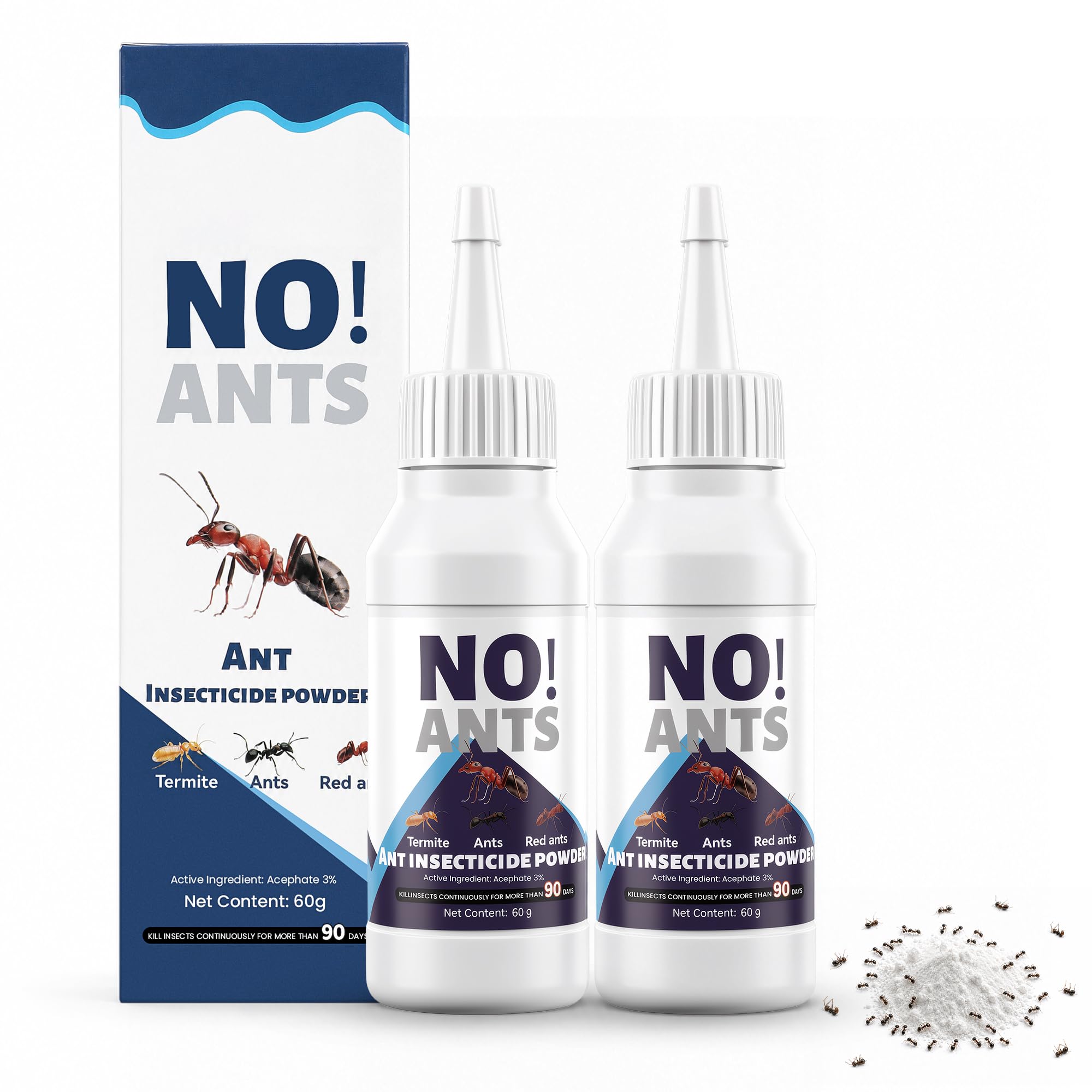 Ant Killer Powder, Indoor Outdoor Ant Killer Bait, Easy-to-Use Household Ant Deterrent, Pest Control for Home Kitchen Window (2×60G)