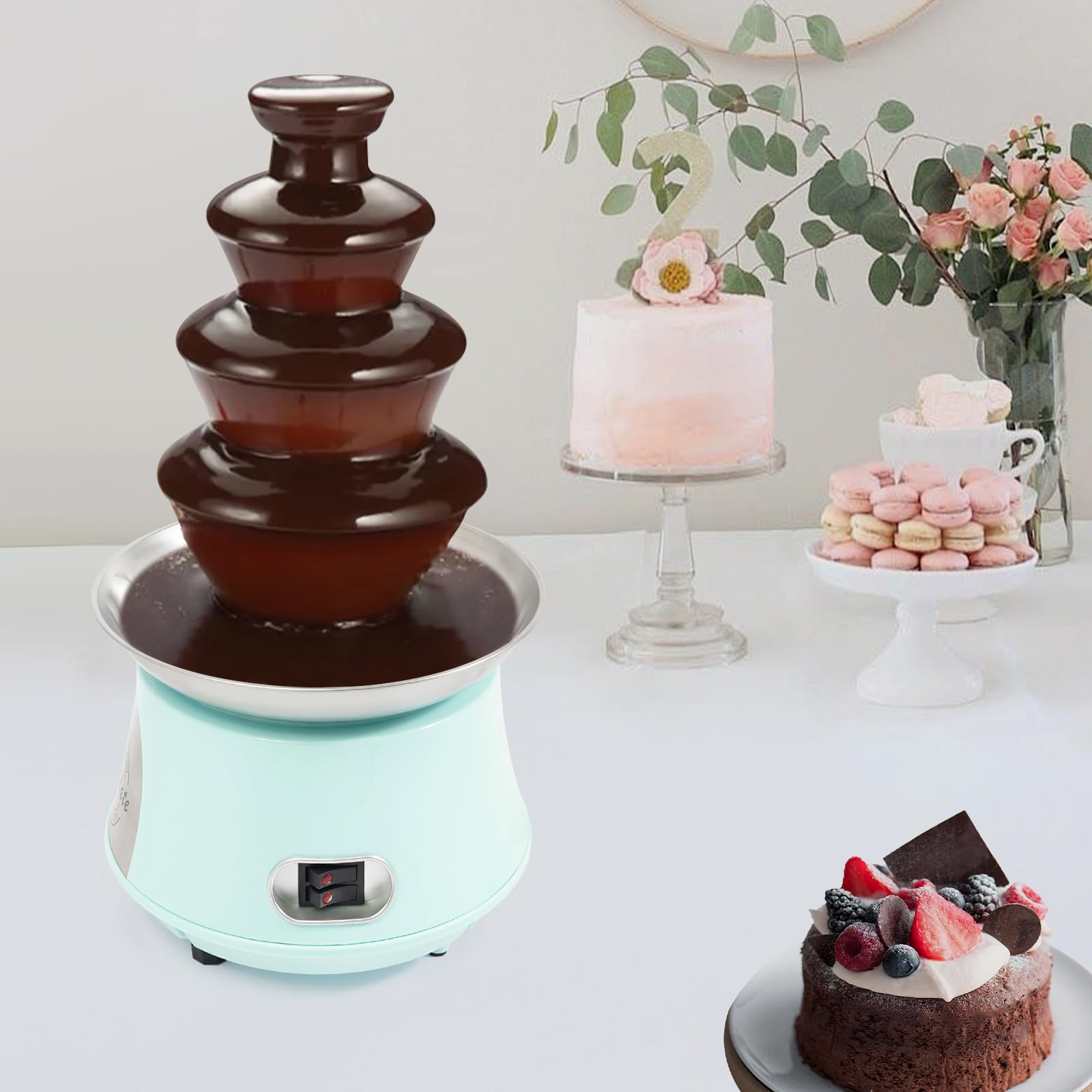 HOLMZCED Chocolate Fountain Machine with 2.2lbs Capacity, 4 Tiers Electric Chocolate Fountain Chocolate Fondue Fountain Machine Blue for Wedding Party