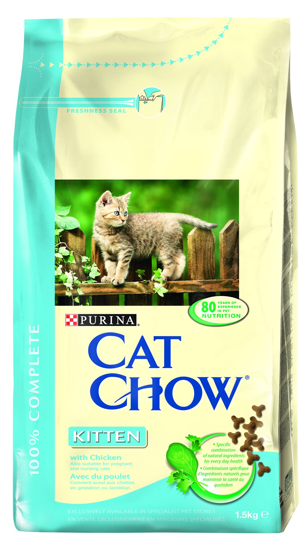 Purina Cat Chow Feed for Kitten, Junior, Baby with Chicken, 6 bags of 1.5 kg