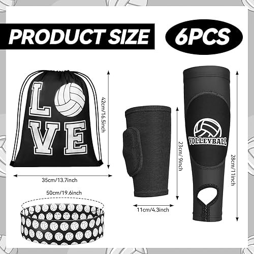 Miniatura 53 de 6 accesorios de voleibol, incluye rodilleras de voleibol, mangas para brazos, bolsa con cordón, diademas de softbol, equipo de protección