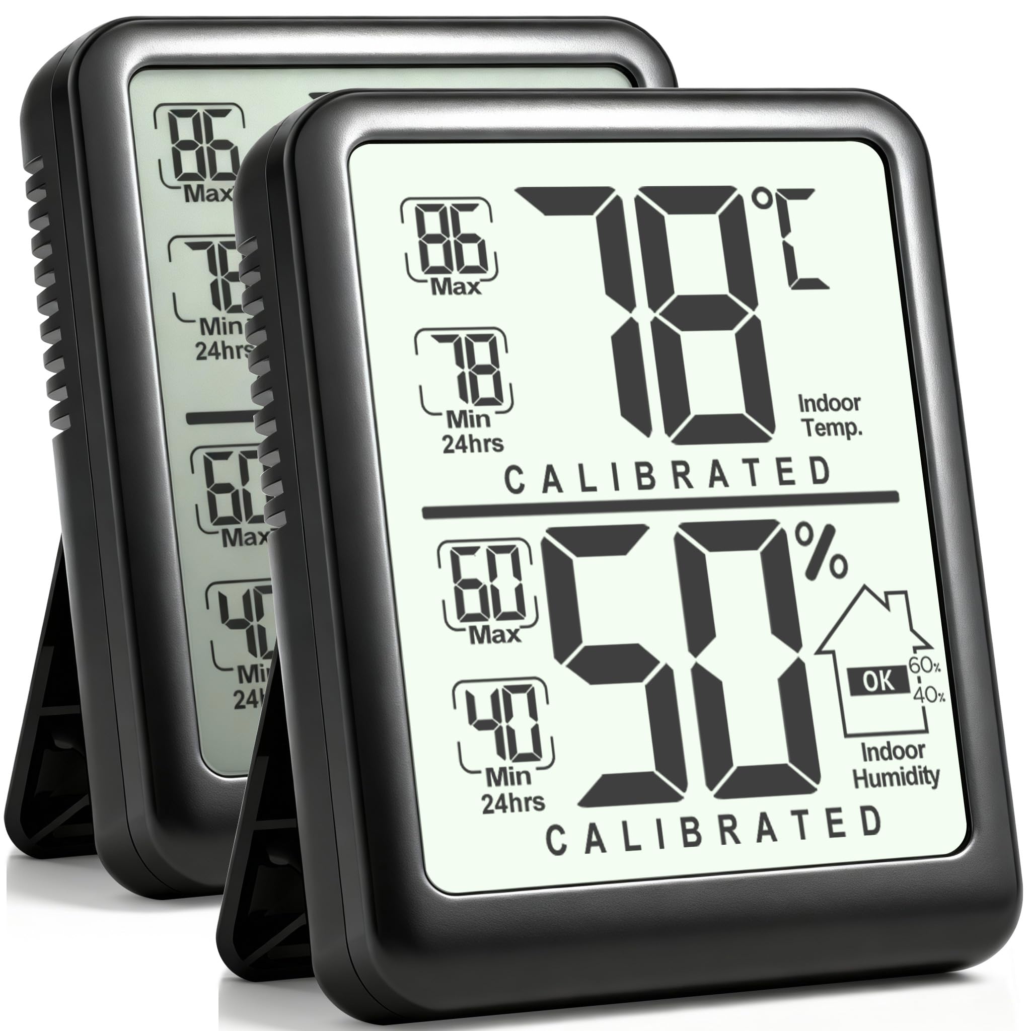 Antonki 2-Pack Room Thermometer, Digital Small Hygrometer Indoor Thermometer Humidity Gauge, Temperature Humidity Meter with Max/Min Record Monitor Sensor for Home, Plants - Battery Included