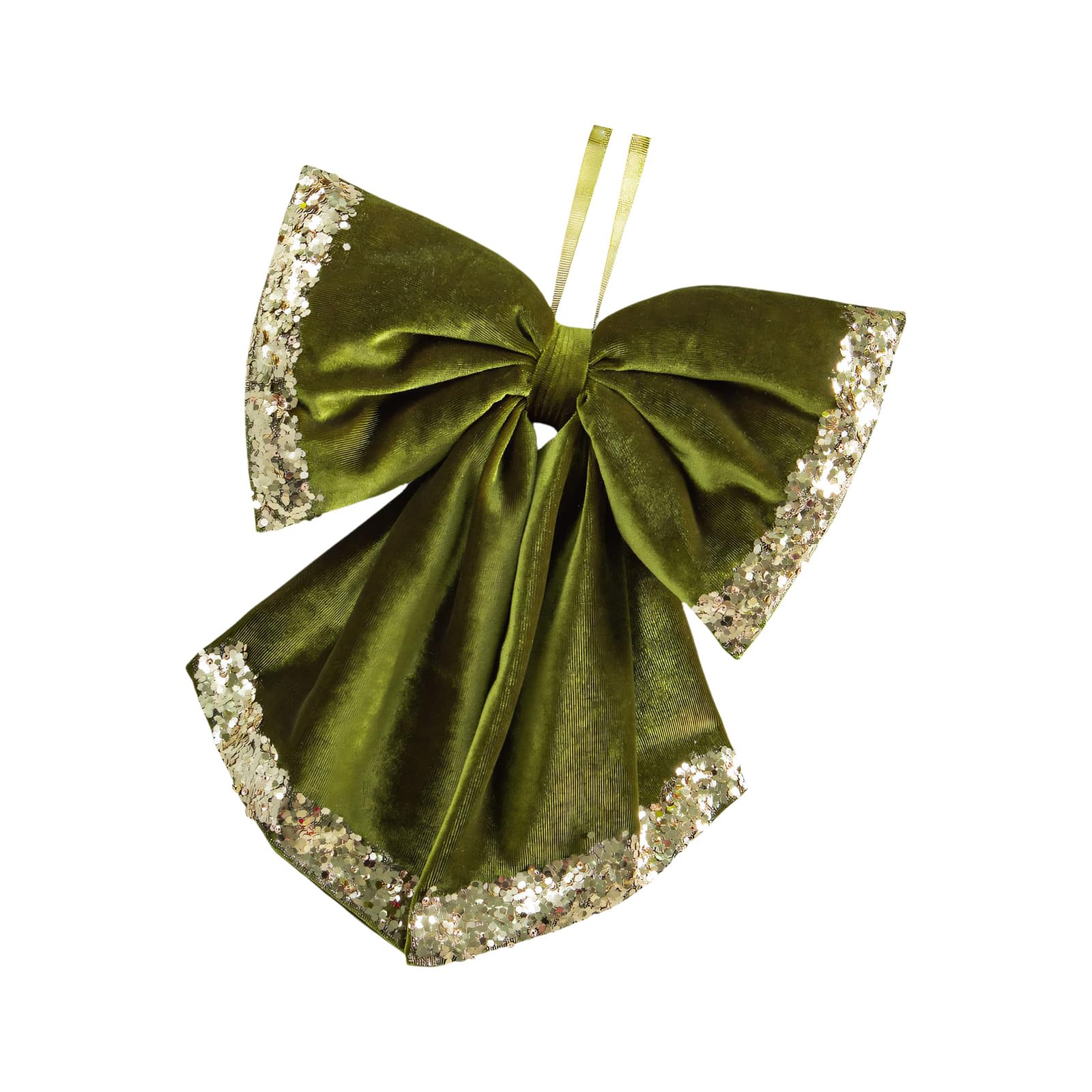 Mantel Accent Christmas Velvety Bowknot Ornament, Muted Green Plush Look with Glitter Trim and Display Loop for Holiday Displays Seasonal Velvety Bowknot Accent Mantel Garland Doorway Display Ornament