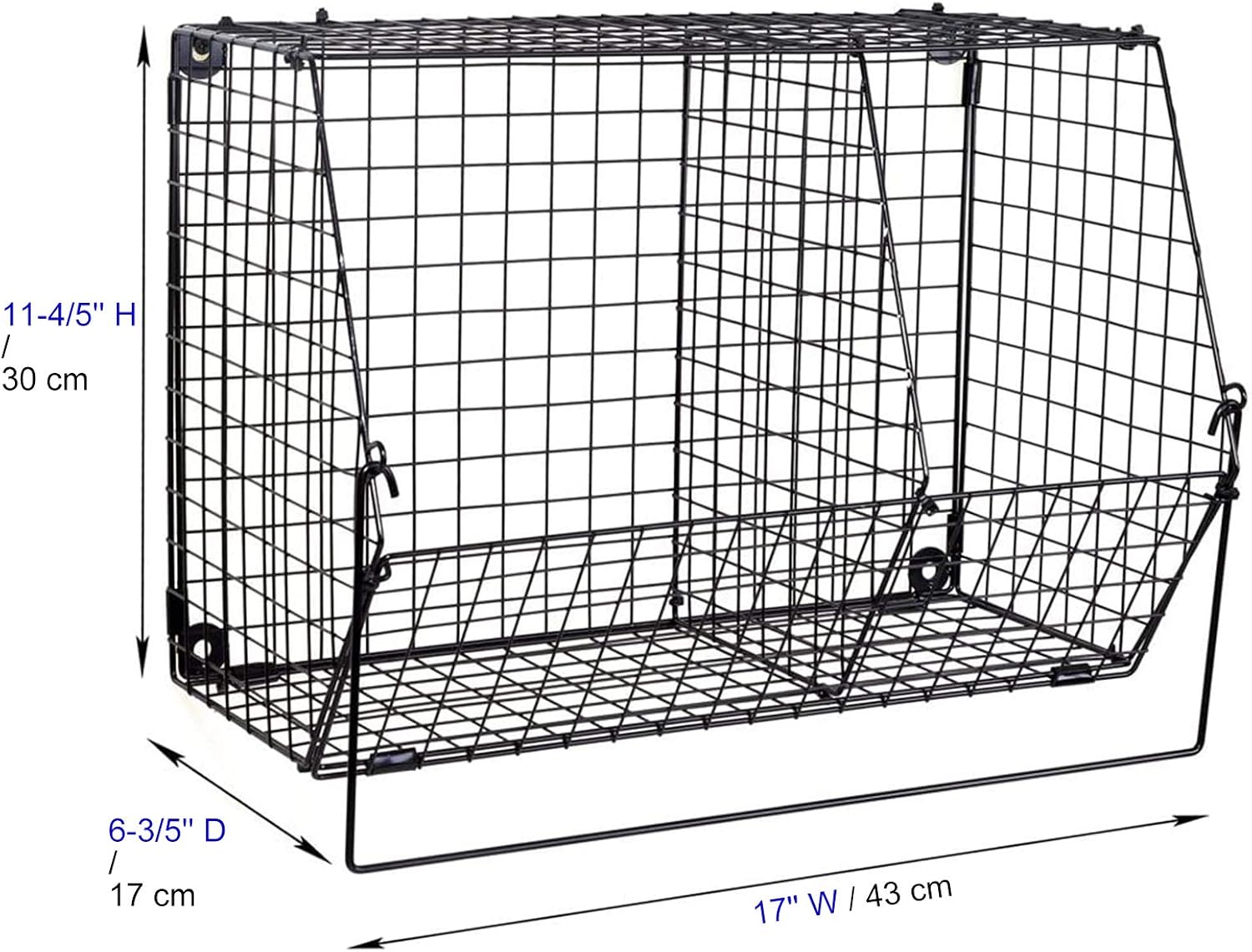 ChasBete Black Wire Basket with Hooks, Hanging Fruit Basket for Kitchen, Rustic Wall Basket Storage