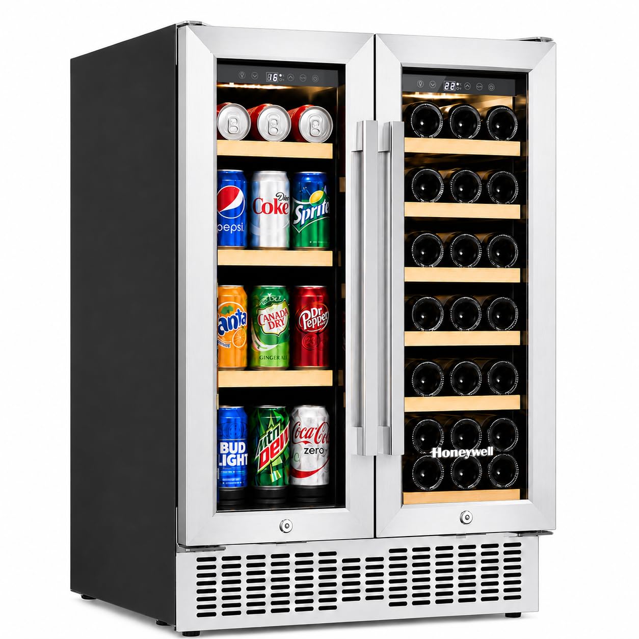 Honeywell 24 Inch Dual Zone Compressor Wine Cooler Refrigerator & Beverage Cooler,Large