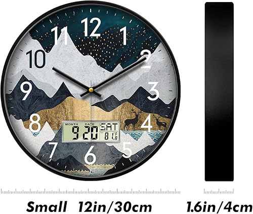Miniatura 3 de Reloj de pared analógico silencioso con fecha y temperatura, reloj de pared digital de 12 pulgadas sin tictac, funciona con pilas, reloj de pared