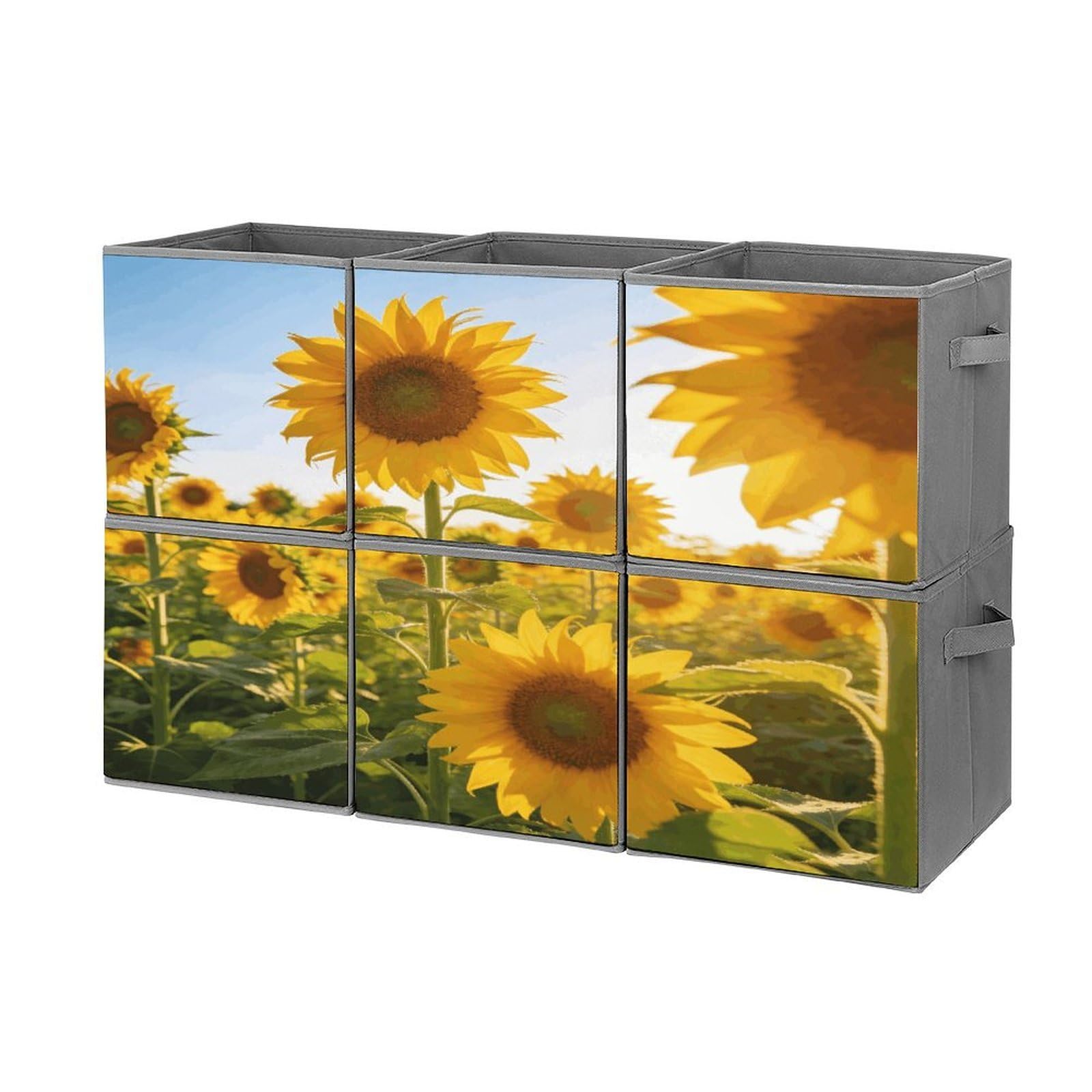 Fodpand Style Sunflower Garden Cube Bins With Double Handles,Set Of 6 Cube Organizer, Stackable And Foldable Storage Bins For Organization, Closet, Shelves, Offices