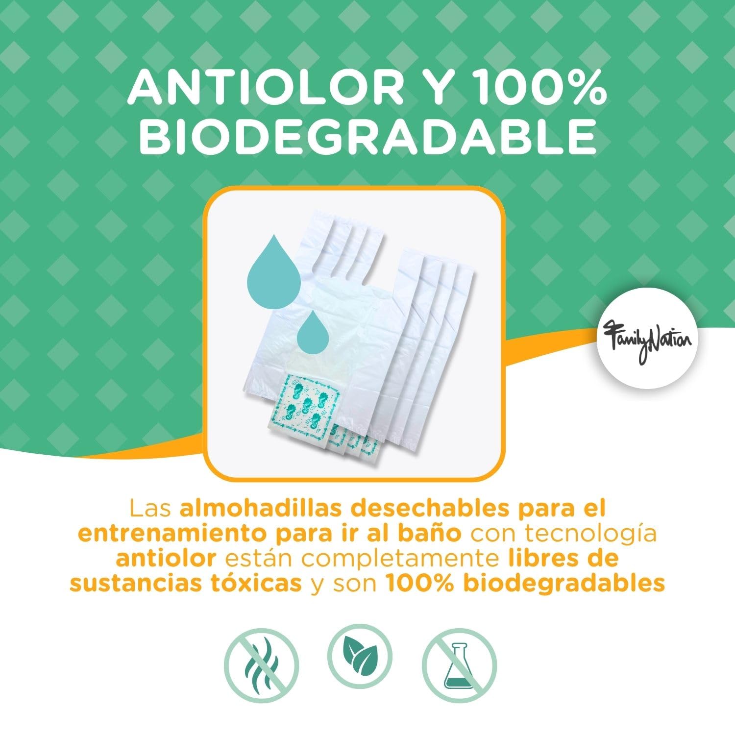 Family Nation, 36 Recambios Orinal Portátil de Viaje para Niños, Bolsas Desechables Universales y Súper Absorbentes, Adecuadas También para Potette Plus, Anti-Olor y 100% Biodegradables, 45,2x29,5 cm