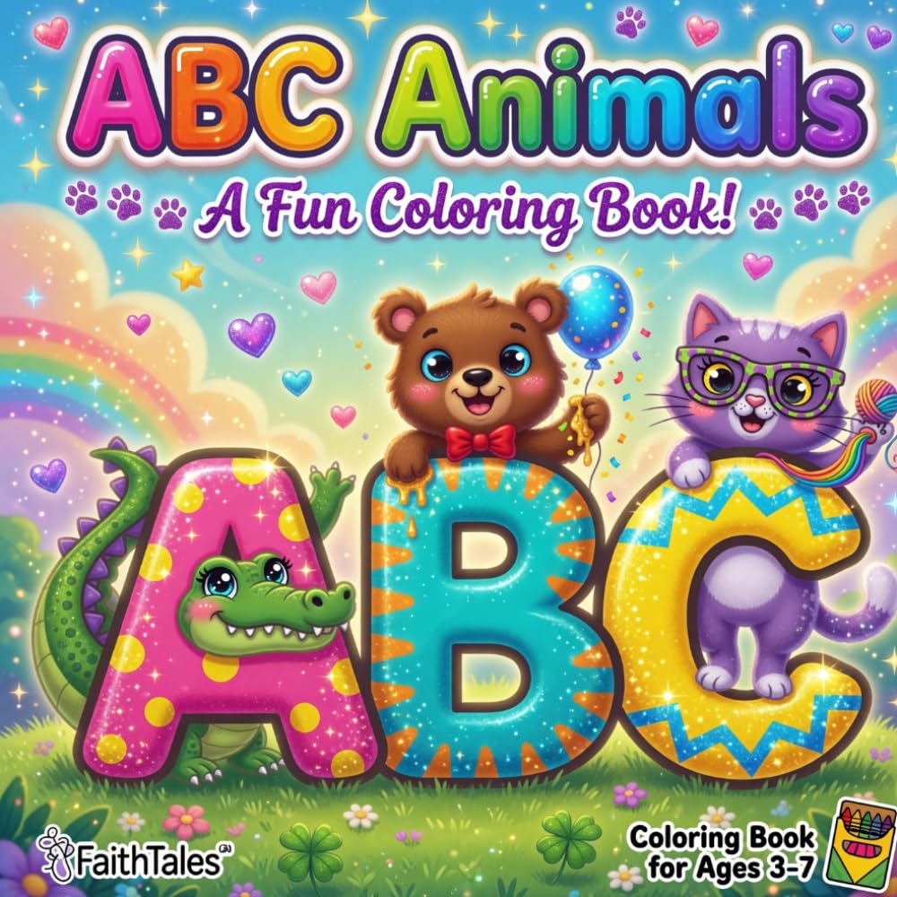 ABC Animals Alphabet: Big Letters, Cute Animals, and Bonus Fruit Pages for Kids Ages 3-8