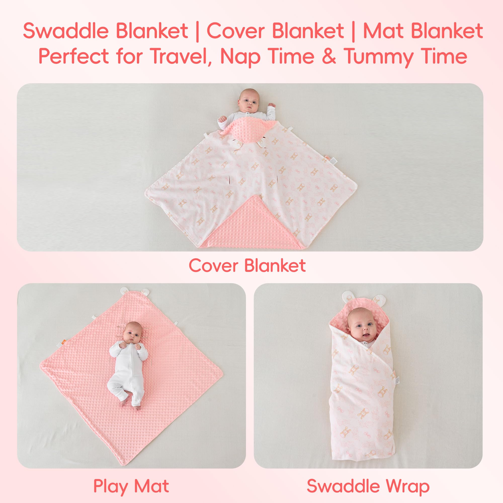 LAT Couverture Enveloppante Siège Bébé 90x90 cm - Nid d'ange pour Nouveau-Né Poussette Siège Auto (Lapin)