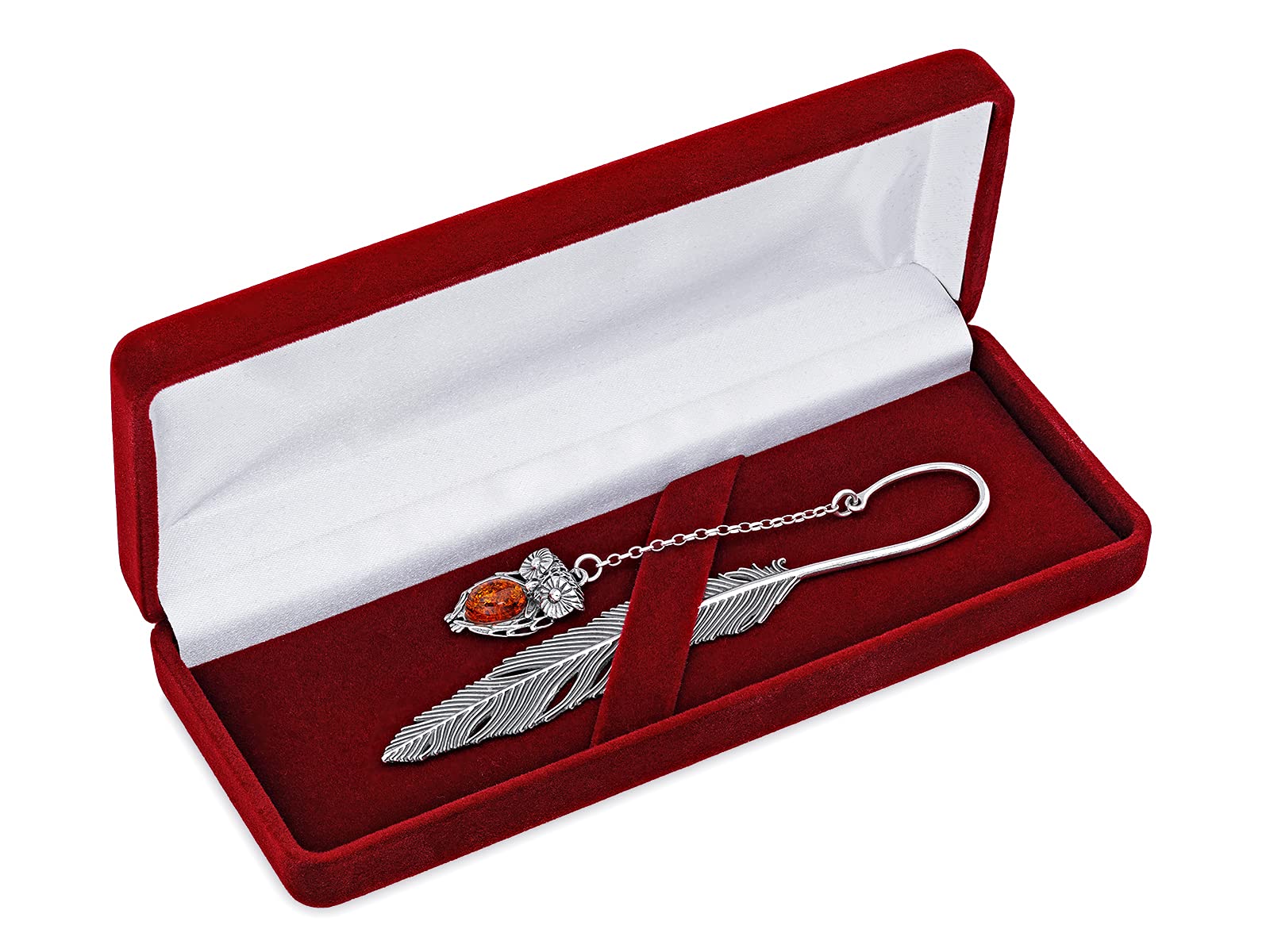 Segnalibro Argento 925 Ossidato, Ambra Baltica Ovale in Colore Cognac, Segnalibro Gufo in Argento con Ambra L. 11,5 cm