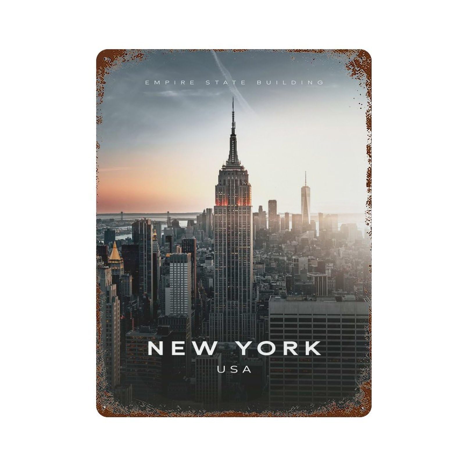 Empire State Building at Golden Hour NYC Sunset 15.7"x11.8" Aged Metal Wall Plaque, Novelty Wall Decor for Garage, Bar And Workshop Decor