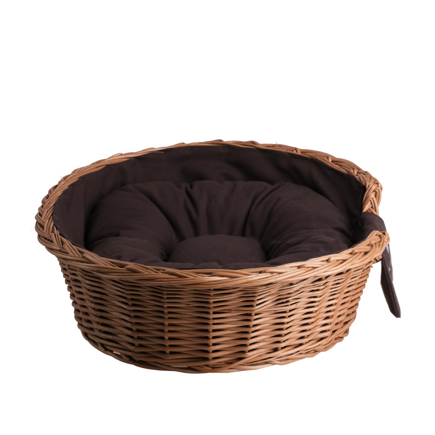 e-wicker24 Kosz dla psa/kota z wikliny z miękką poduszką, legowisko wiklinowe dla zwierząt