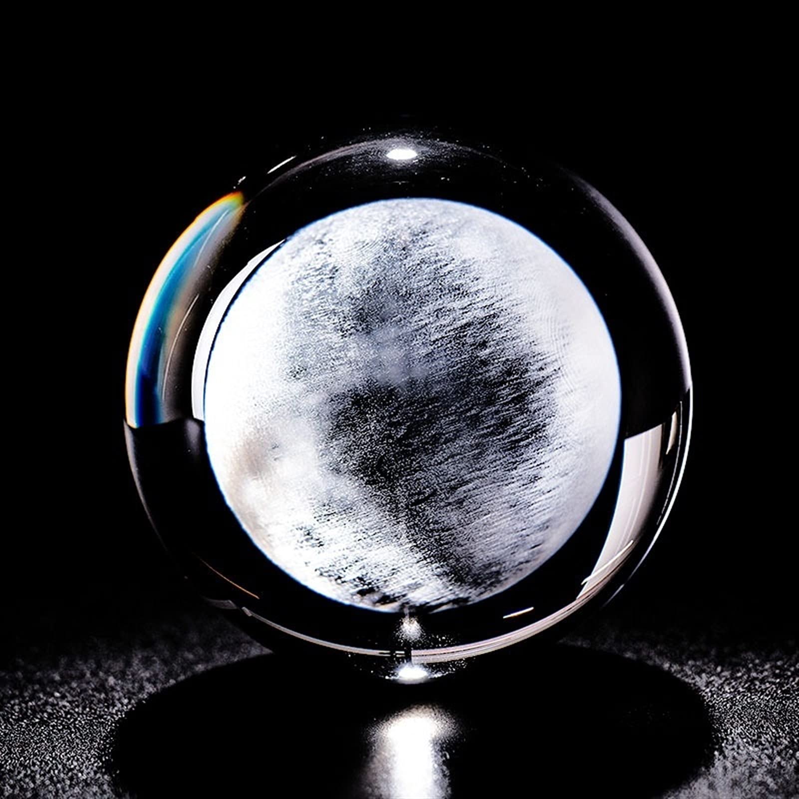 bola de cristal (en la magia occidental) 6 cm Moon Globe Crafts Miniatura Bola de cristal 3D Láser grabado Cuarzo Esfera de vidrio Decoración del hogar Ornamentos de estatuilla Regalos bola de cristal