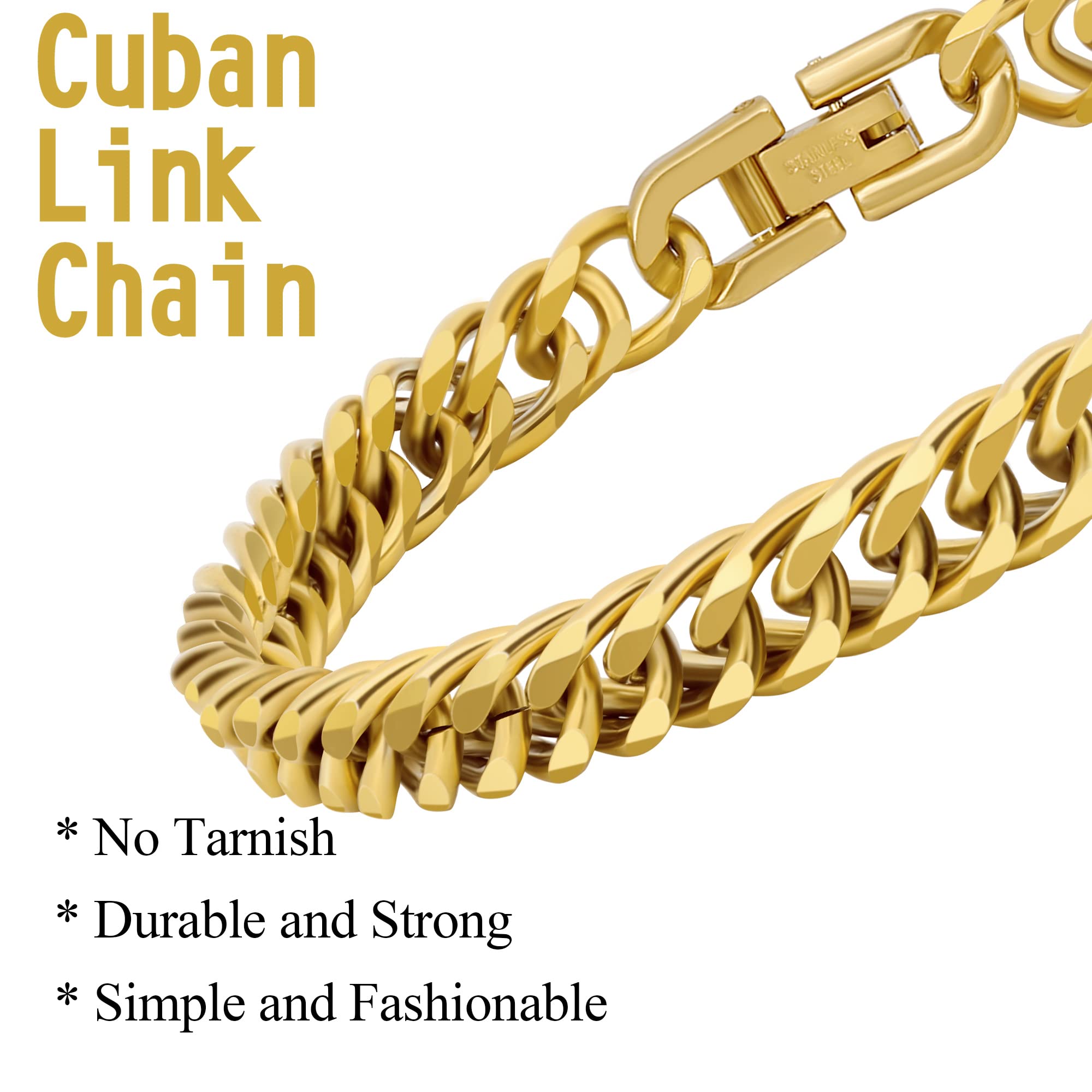 Juego de 2 pulseras de eslabones cubanos, plata y oro negro, cadena de eslabones cubanos resistentes de acero inoxidable 316L para hombre, con tarjeta de mensaje de regalo, 8 mm, 7/8/9