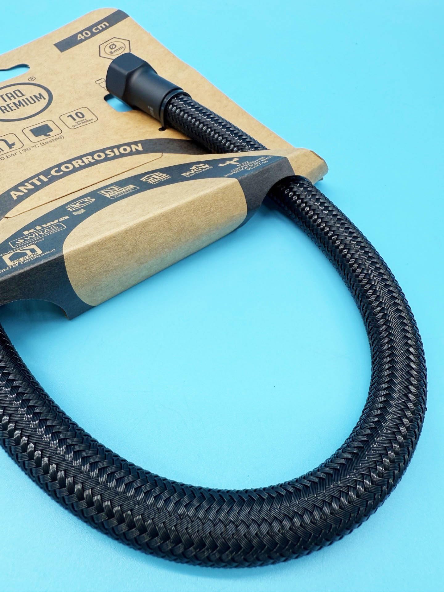 Latiguillo Flexible Negro Mate H3/8-H3/8 | Tubo Flexible Fontaneria Negro Mate | Latiguillo Metalico Flexible Fabricado en España | Para Inodoros, Lavabos, Bide, Fregaderos (40 cm)