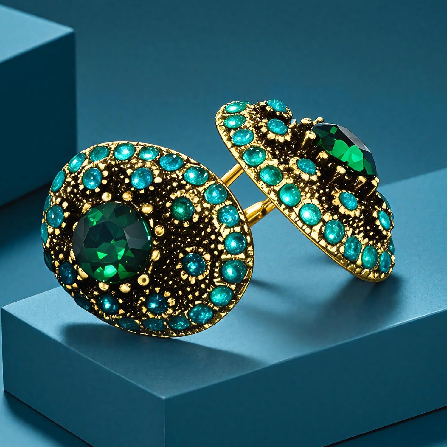 Silver Needle Vintage Emerald Earrings,Zircon Low-Allergenic Earring,Green Peacock earrings symbolizing good luck and protection,Exquisite Packaging - Image 5