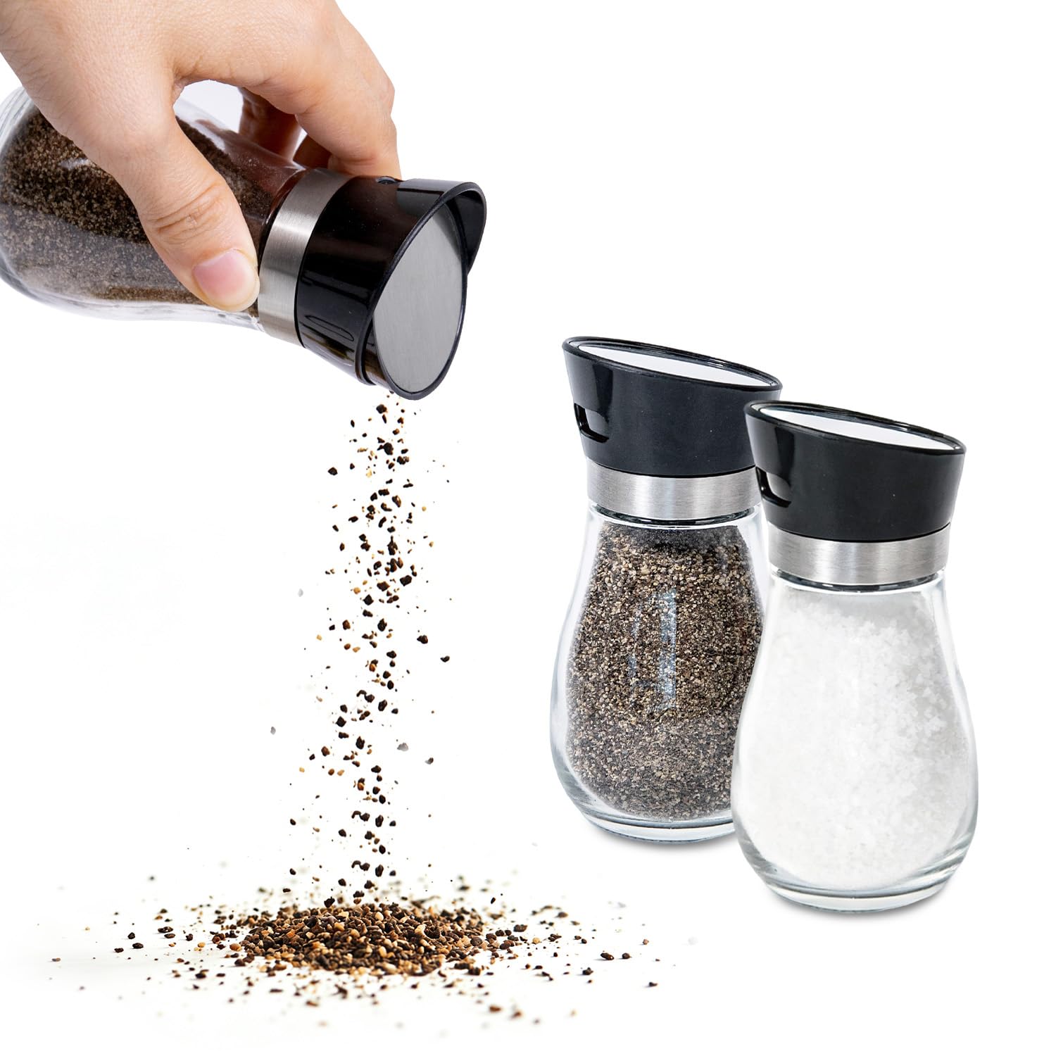 Neodaco Salt and Pepper Shakers Set with Adjustable Rotating Lid