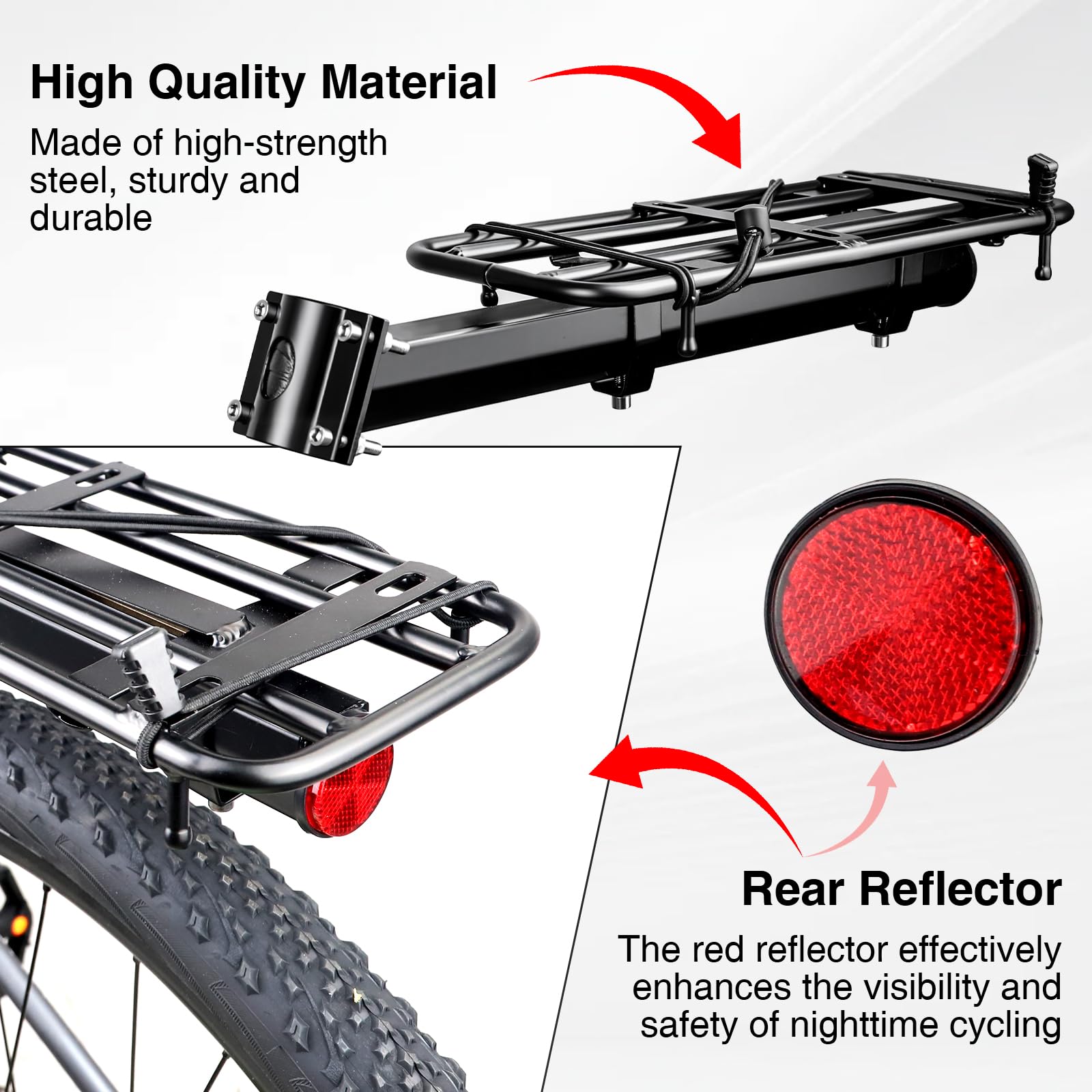 MEGHNA Universal Fahrrad Gepäckträger hinten | 15kg Tragkraft | Einstellbar für 22-29 Zoll Räder | Robuster Alu-Gepäckträger | Einfache Montage mit Werkzeug