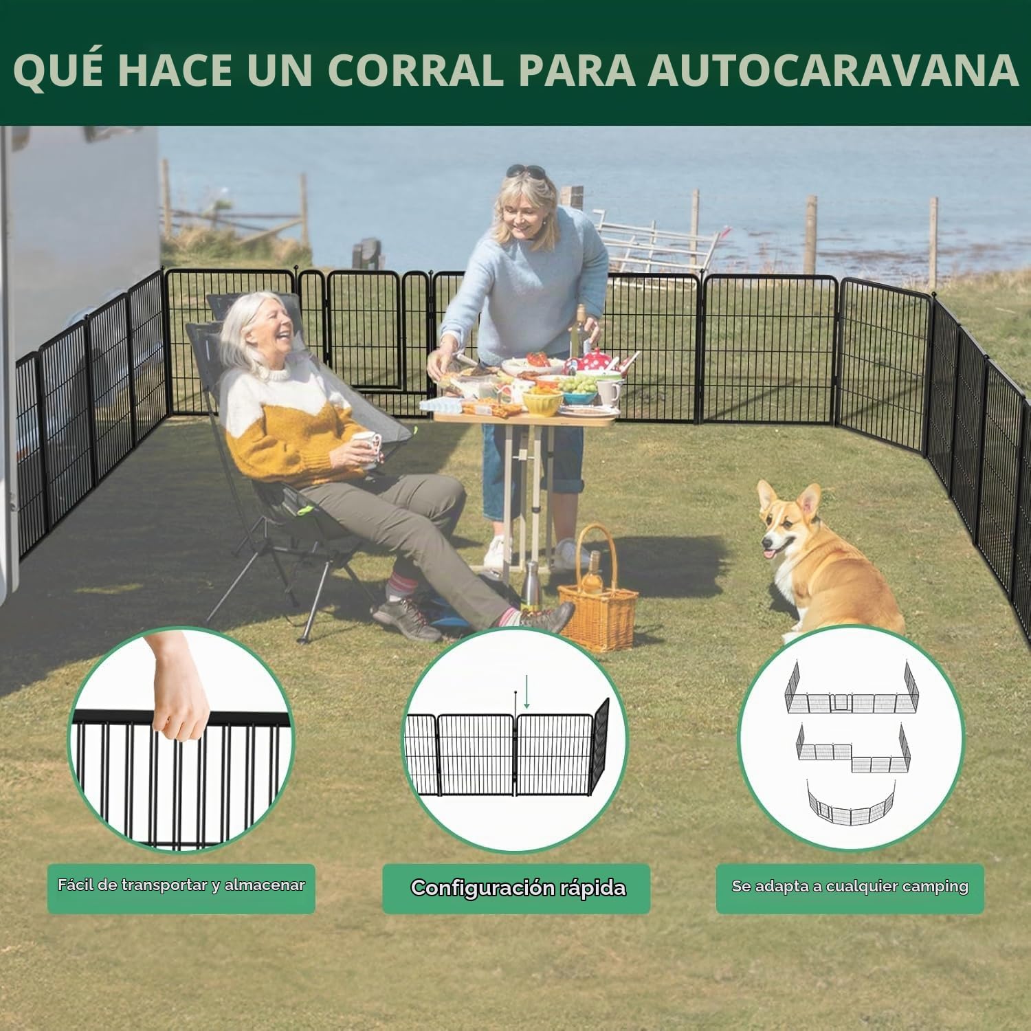 HEYOUTH Parque para Perros 12 Paneles,Vallas para Perros H60cm,Barrera para Perros de Metal Plegable,con Puerta Cerradura,para para Interiores, Exteriores, Conejo, Cercado, Corral Perro