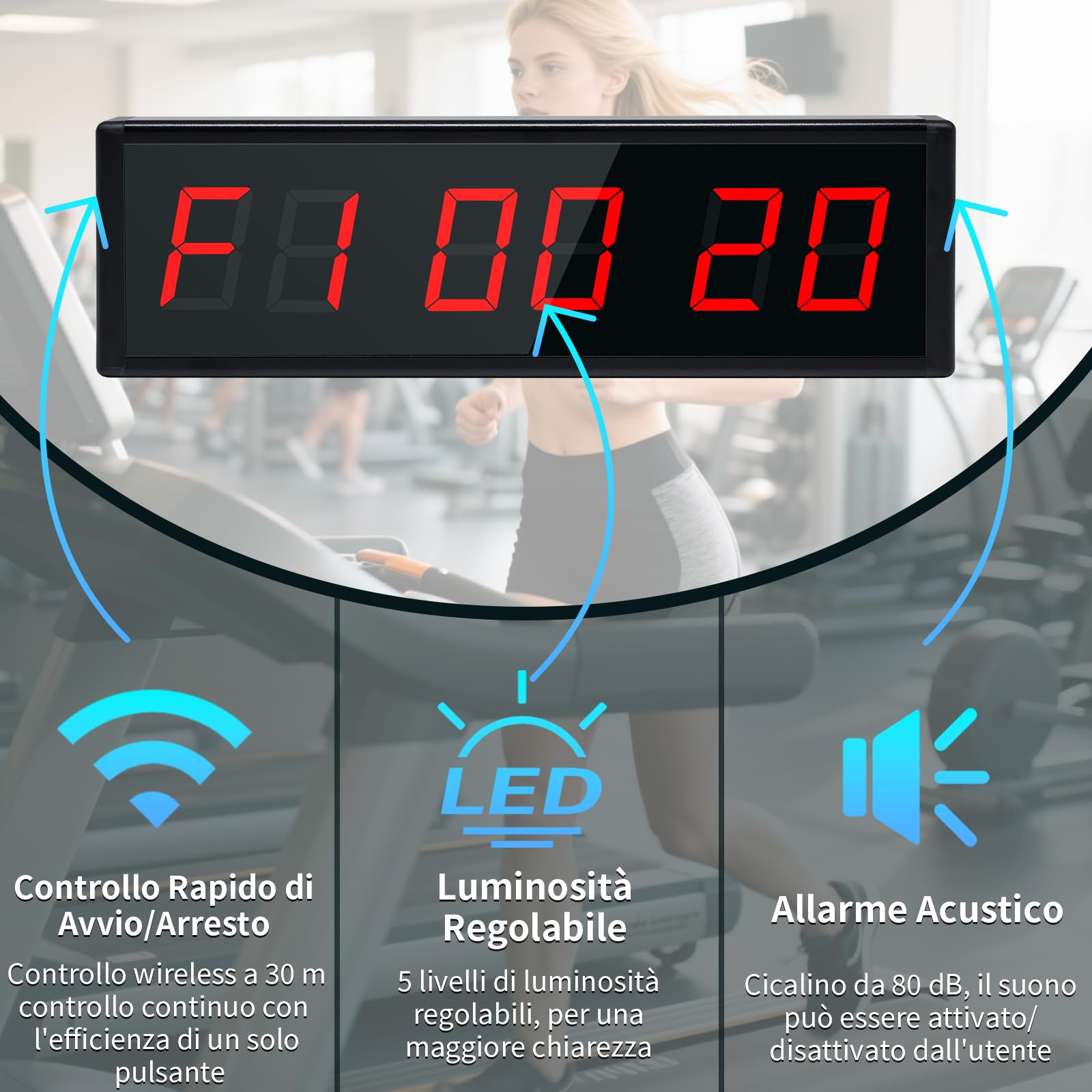 Countdown Timer, 12/24H Orologio da Parete Digitale con Telecomando, Cronometro Sportivo con Pulsante di Avvio/Arresto Wireless, Timer di Intervallo per Sport e Home Gym (1 pulsante)