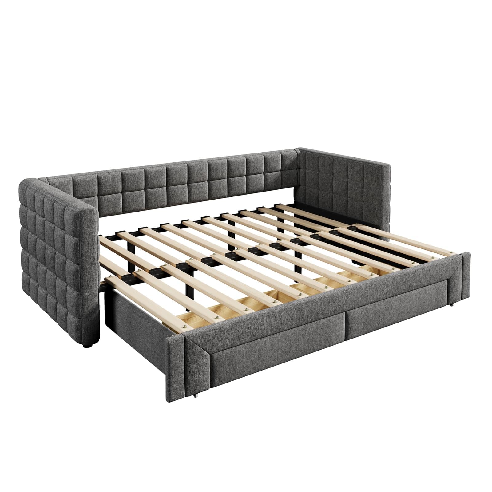 PUGSDRLY Canapé Lit Convertible 90/180x200cm avec 2 Tiroirs,canapé lit 2 Places Convertible Multifonctionnel,capitonné,sommier à Lattes,Tissu Velours,sans Matelas (Gris-B)