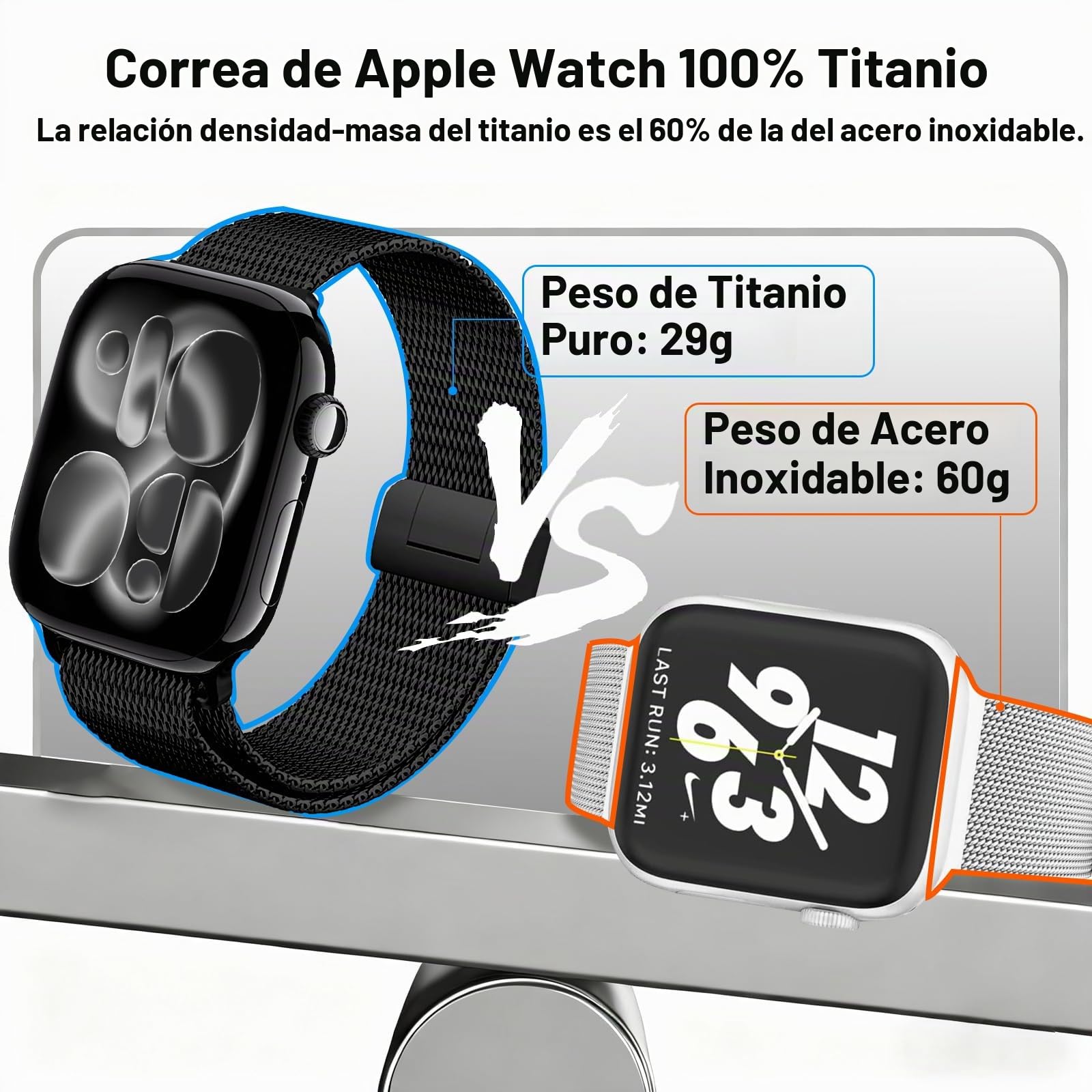 Titanio Correa Compatible con Apple Watch Ultra 3 49mm 46mm 45mm 44mm 42mm Avanzado Titanio Milanese Ajustable Reemplazar Correa para iWatch Ultra 2/SE3/SE2/SE Series 11 10 9 8 7 6 5 4 3 2 1