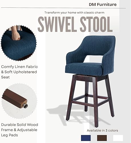 Miniatura 4 de Juego de 2 taburetes de bar giratorios de 360°, taburetes de bar de altura de mostrador de granja con respaldo y patas de madera, taburete tapizado