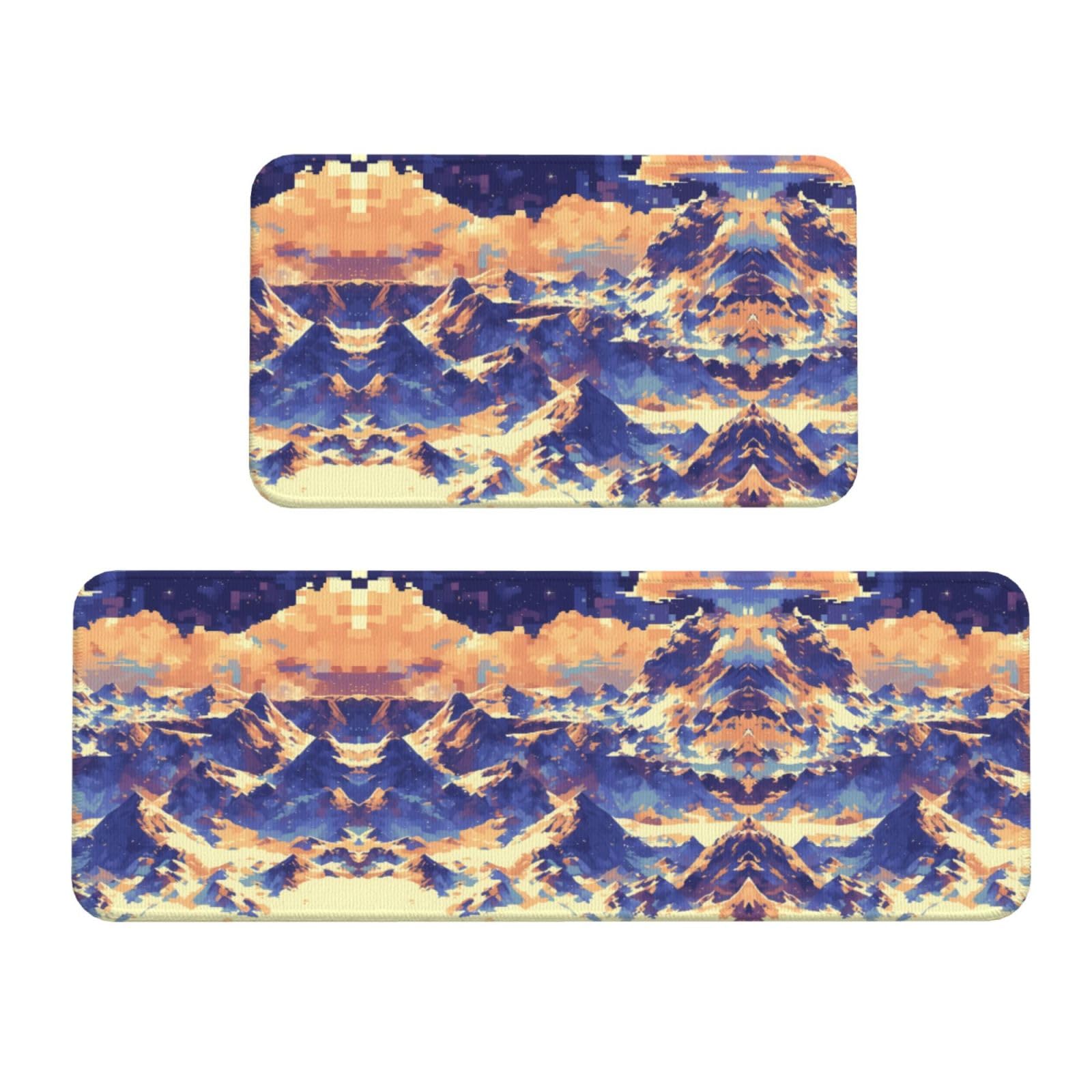 Alfombrillas de cocina con diseño de montaña: juego de 2 tapetes para suelo de lavandería
