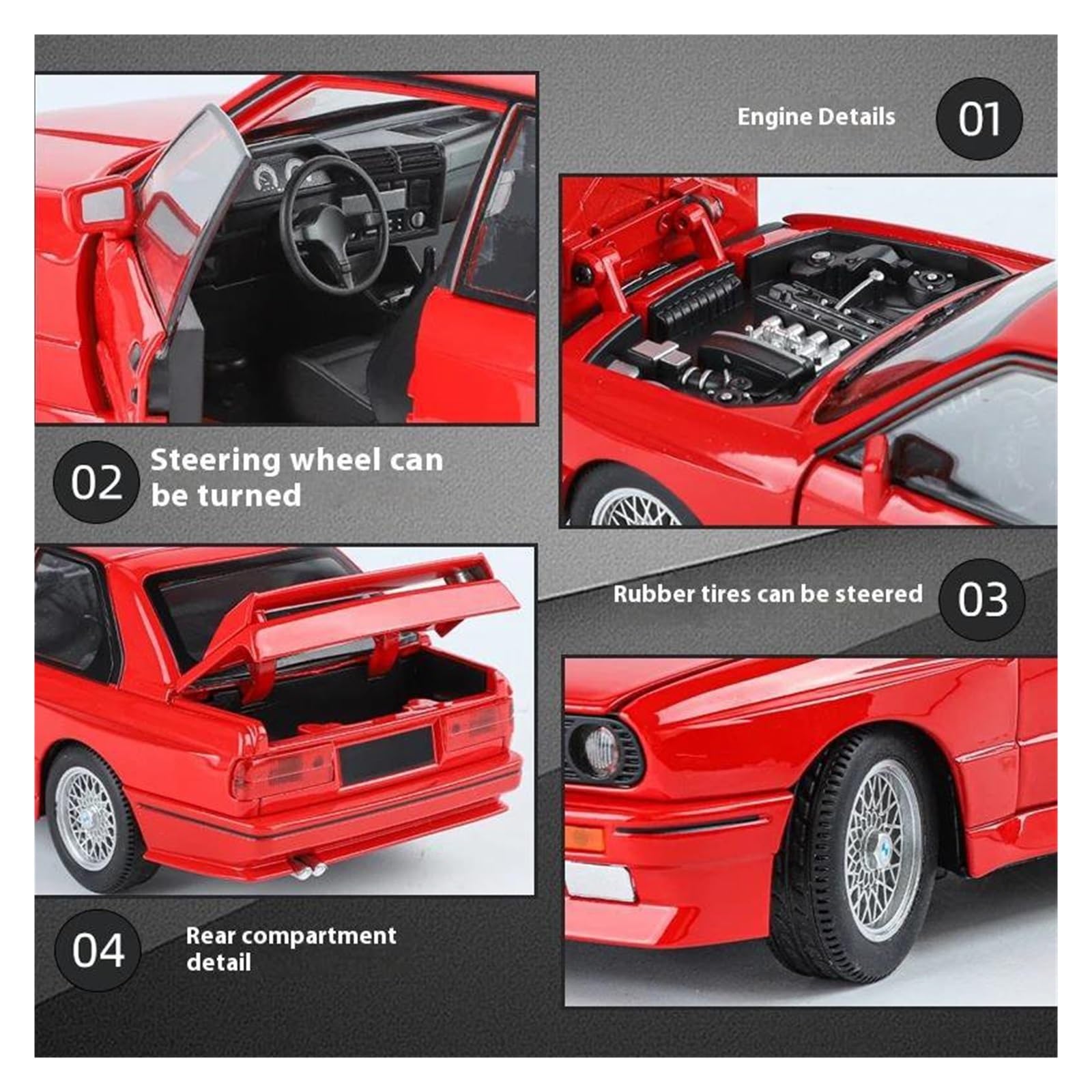 Modellino Diecast Modellismo da Collezione Auto 1:24 Per BMW M3 E30 IM Modellino Di Auto In Metallo Pressofuso(bianco)