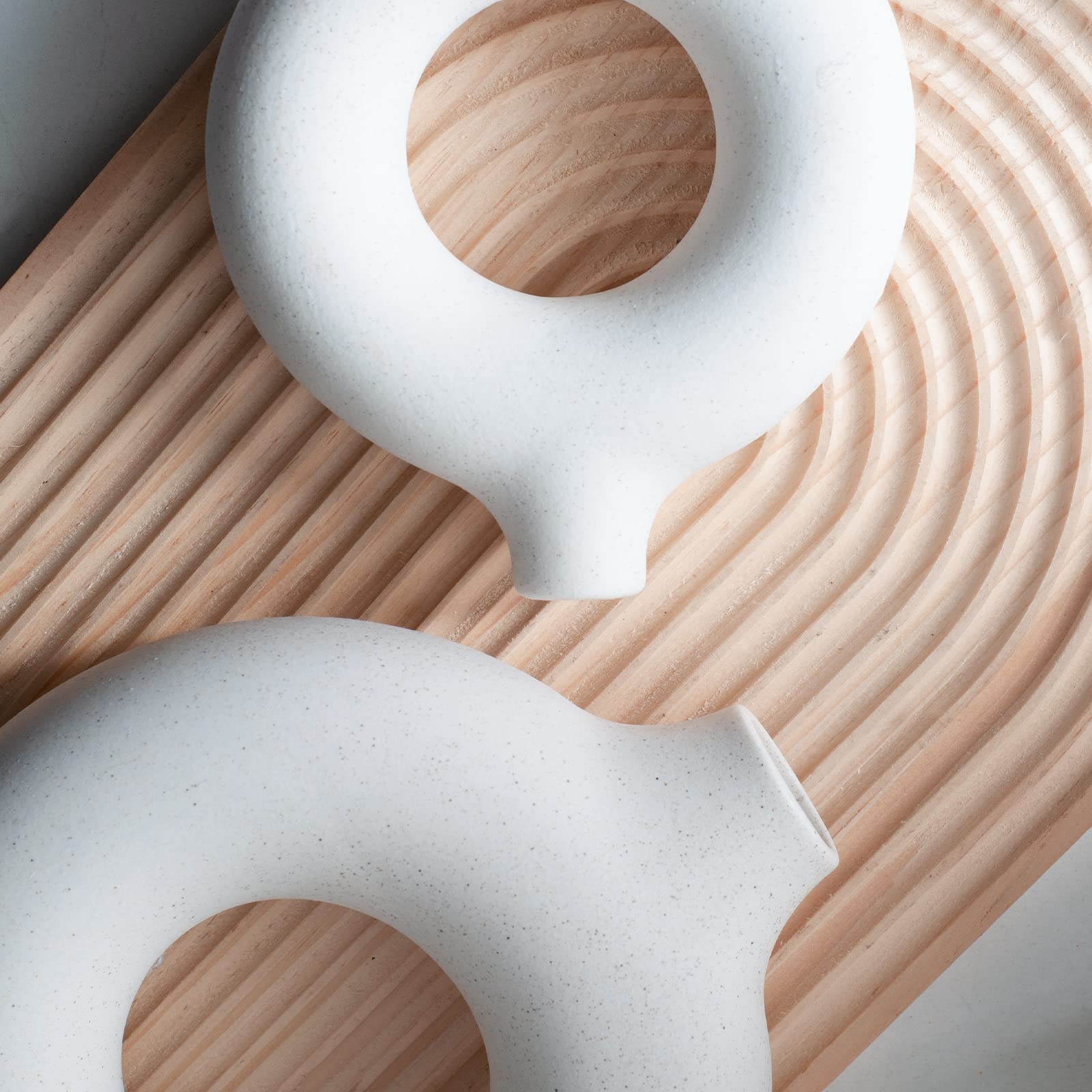 Set di 2 vasi in ceramica a ciambella bianca per la decorazione moderna della casa, vasi rotondi erba della pampa, neutro boho nord