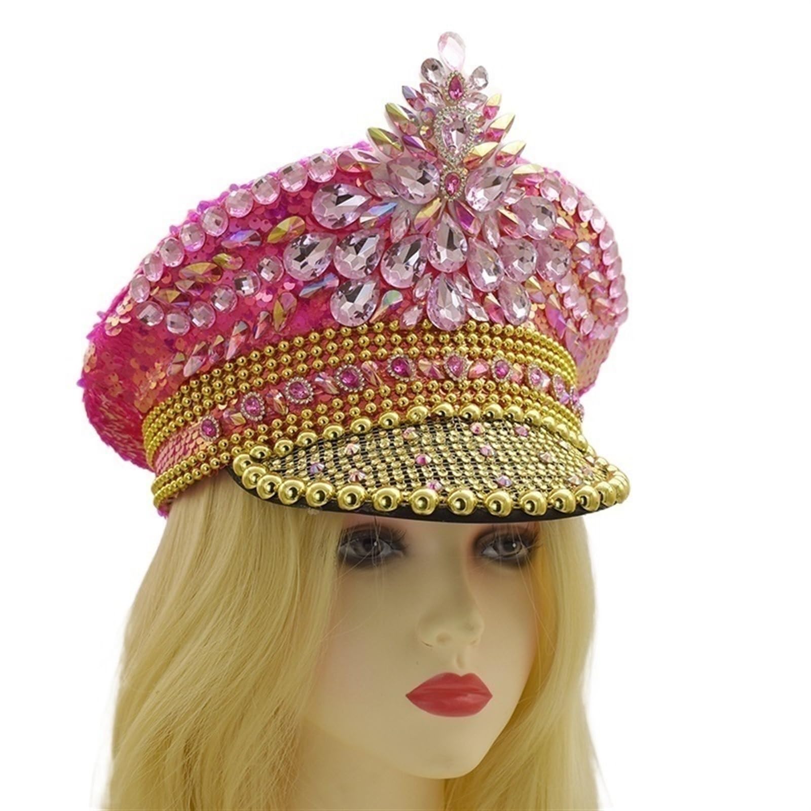 Pink & Gold Embellished Sequin Captain Hat - Designer-Inspired Rhinestone Pink Captain Hat - Etsy main image 3