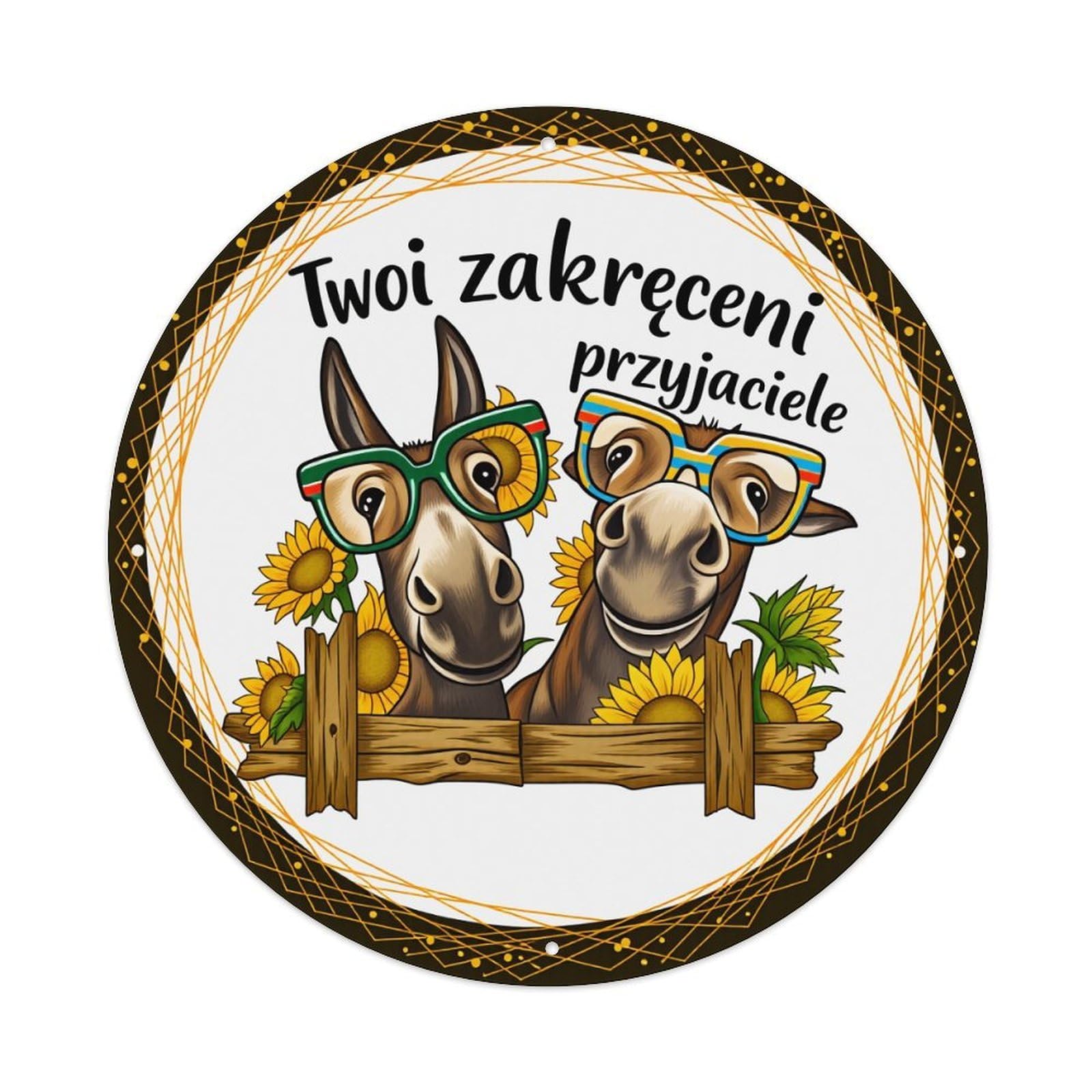 Donkeys With Glasses Sunflowers Fence Round Tin Sign Vintage Style Metal Sign Home Bar Garden Wall Plaque Decor Metal Poster 8x8 Inch