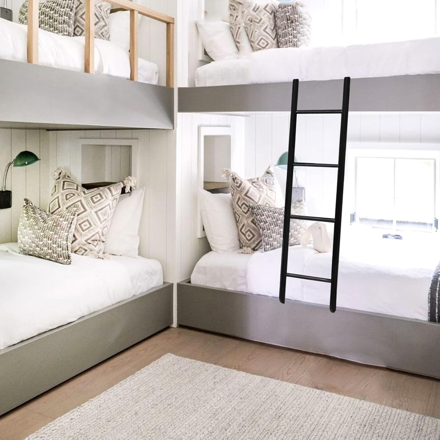 Black Step Ladder for Bunk Bed 4/5 Step Hanging Bed Ladder with Hooks Fitting, Adjustbale Climb Ladder(140cm(55"))