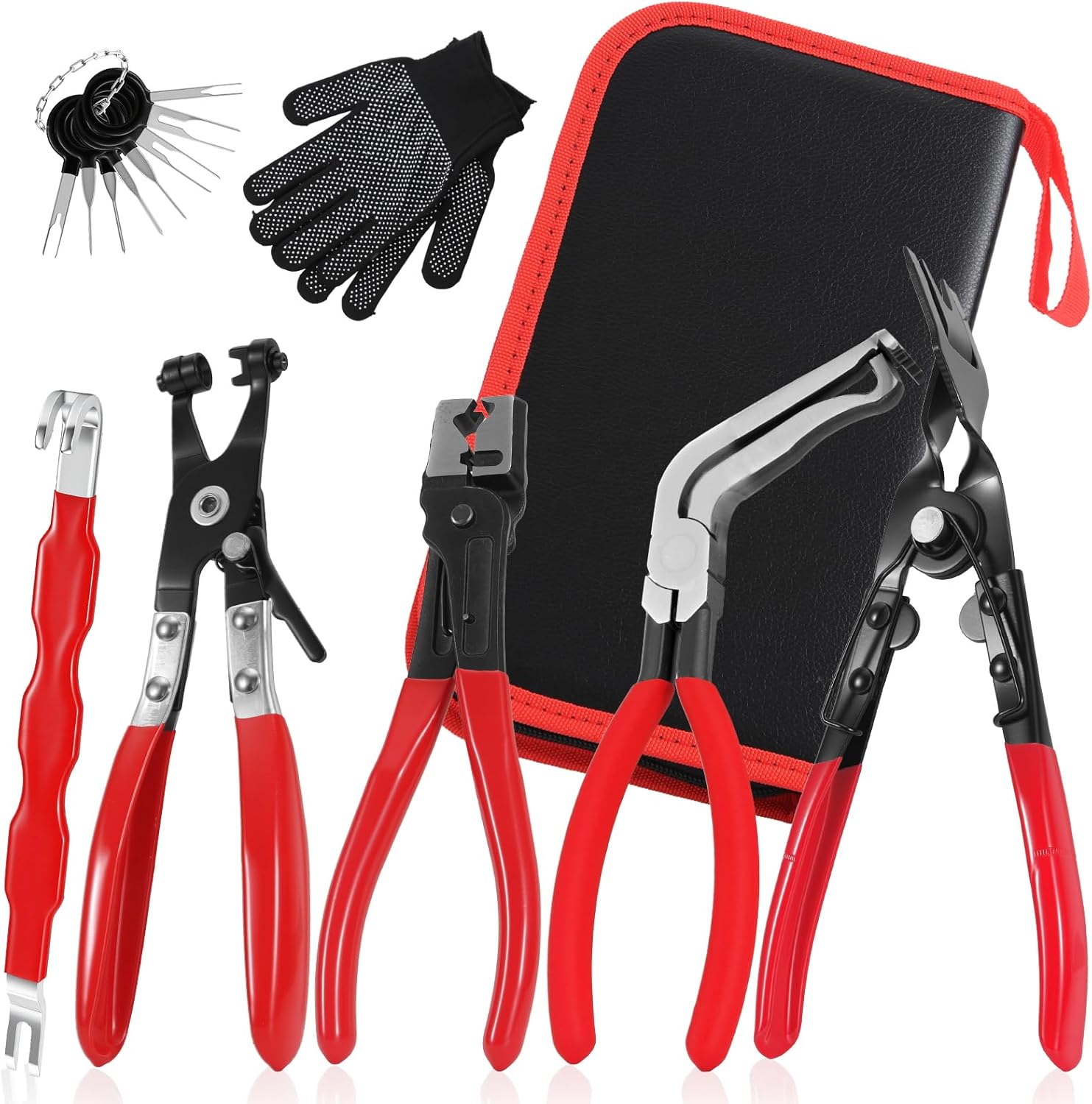 7PCS Electrical Disconnect Pliers, Automotive Electrical Disconnect Pliers, Connector Removal Tool Kit for Cars, Trucks & SUVs with Storage Bag & Gloves