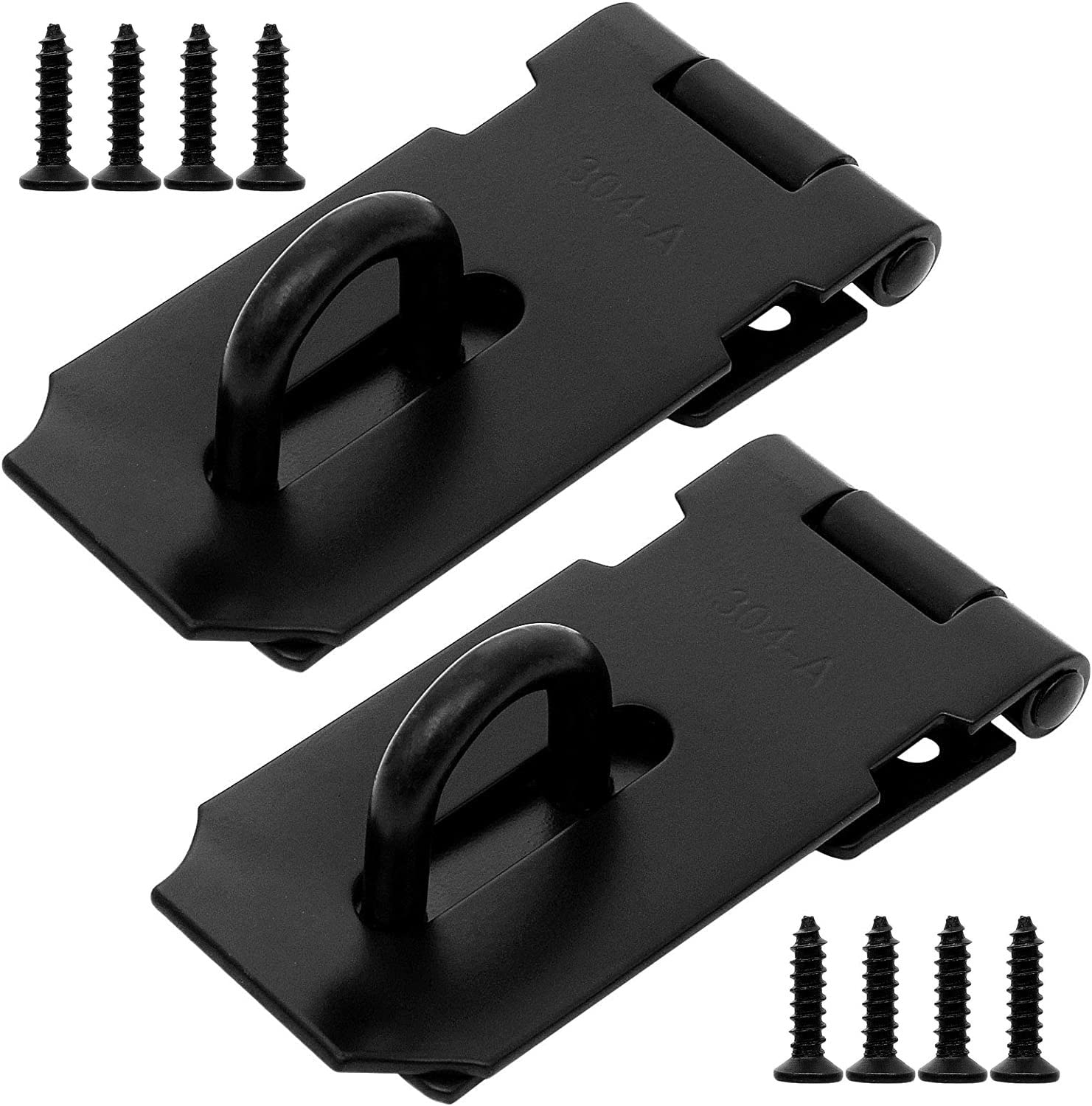 2 Pack Hasp Latch, 3 Inch Latch Lock, Padlock Latch Hasp Lock, Stainless Steel Door Clasp Hasp Lock Latch for Door Cabinets Toolbox Pet Cage Window Shed Safety Doors, Black, Mounting Screws Included