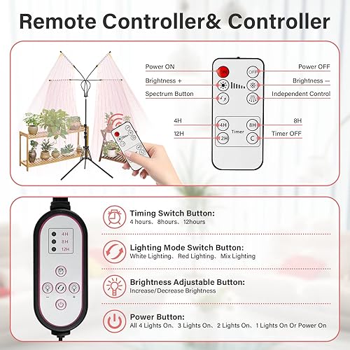 Miniatura 4 de iPower Luz LED de crecimiento con espectro completo para plantas de interior cuello de cisne ajustable 3 modos de luz y 10 niveles regulables