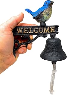 Decorative Door Bell Blue Bird with Welcome Sign Cast Iron Rustic Outdoorsy Wall Hanging