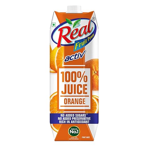 Real Activ 100% Orange Fruit Juice - 1L | No Added Sugars & Preservatives | Rich in Vitamin C | Goodness of Best Oranges | Tasty, Refreshing & Energizing Fruit Drink