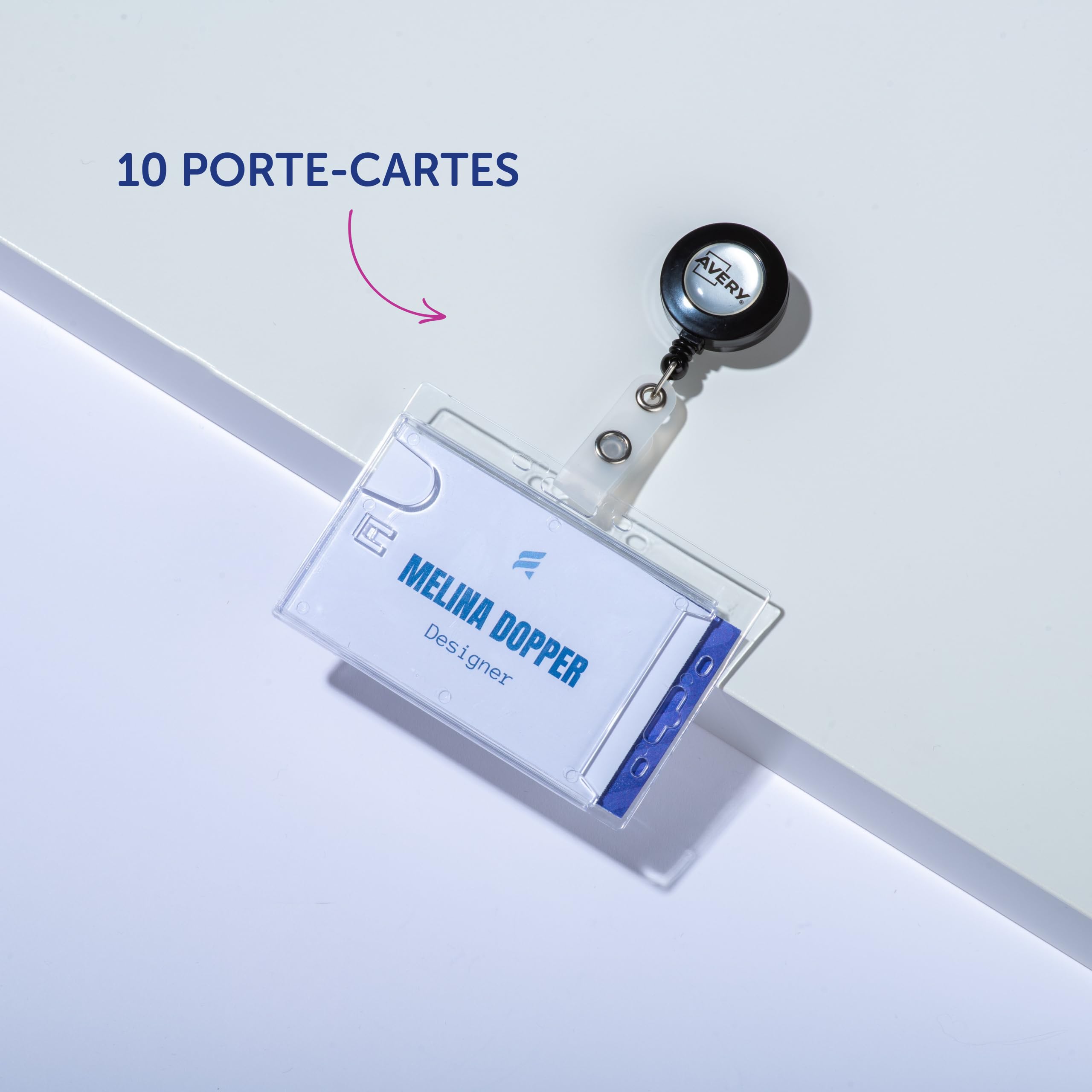 AVERY - Boite de 10 porte-cartes en plastique rigide transparent avec enrouleur, Pour 2 cartes magnétiques, Format 90 x 54 mm, (4827)